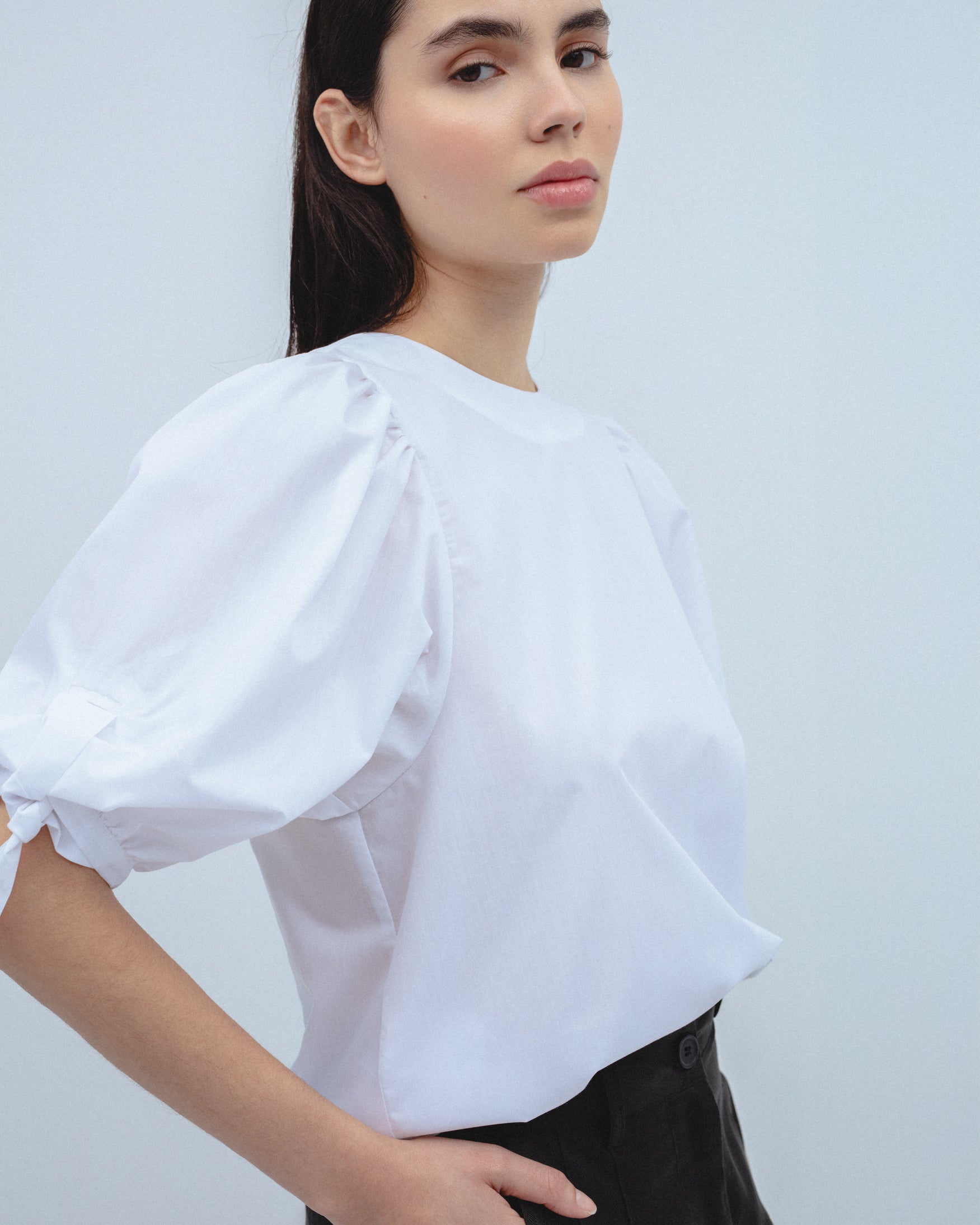 Blusa Manga Abullonada Lazos