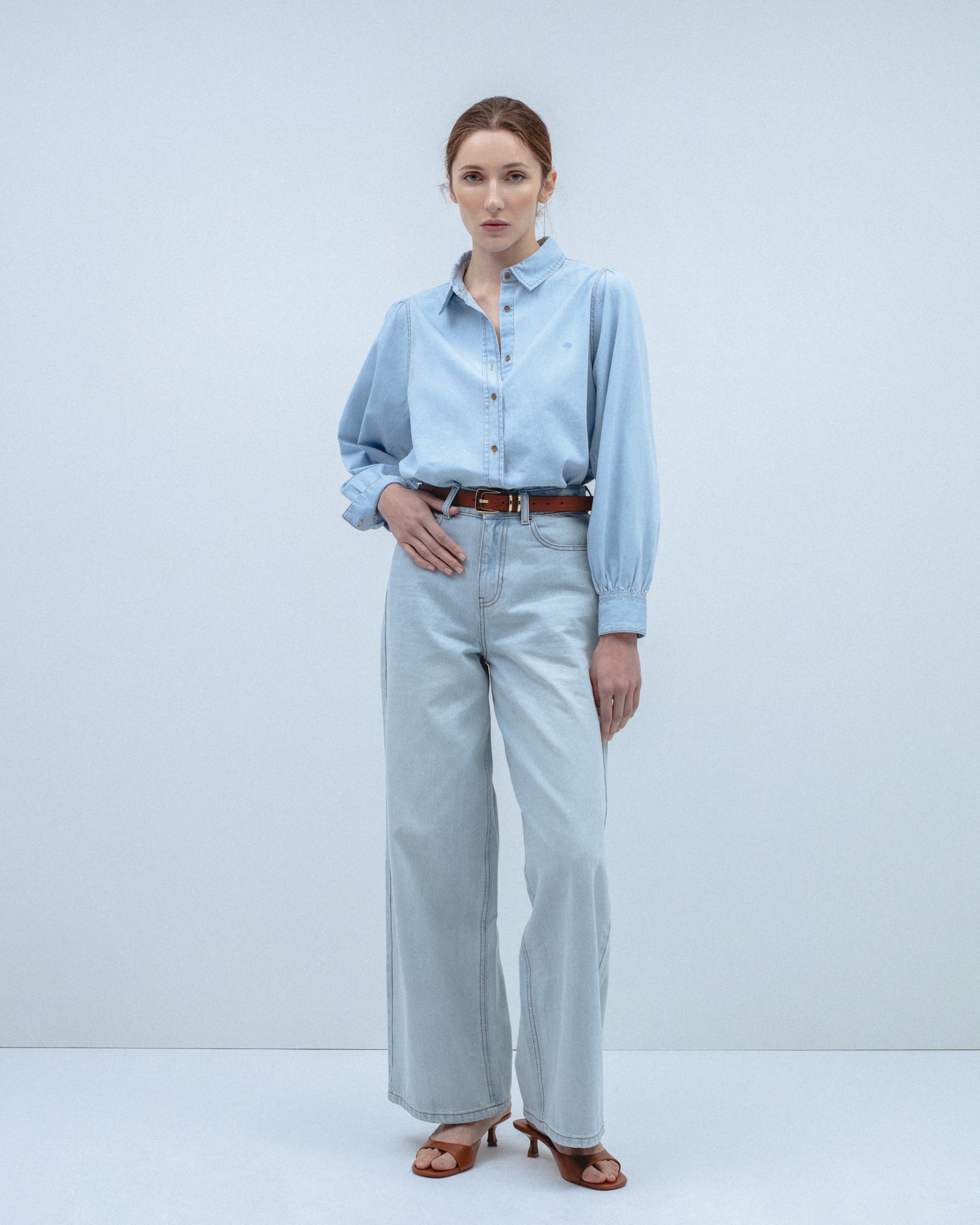 Camisa Denim Manga Abullonada