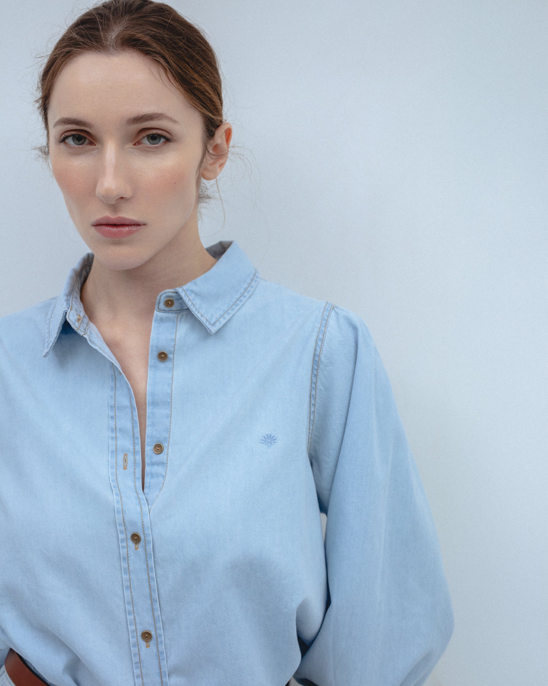 Camisa Denim Manga Abullonada