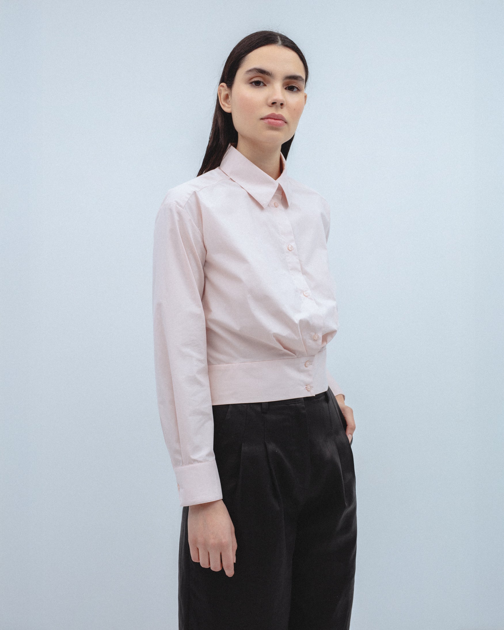 Camisa Popelín Pliegues Cintura