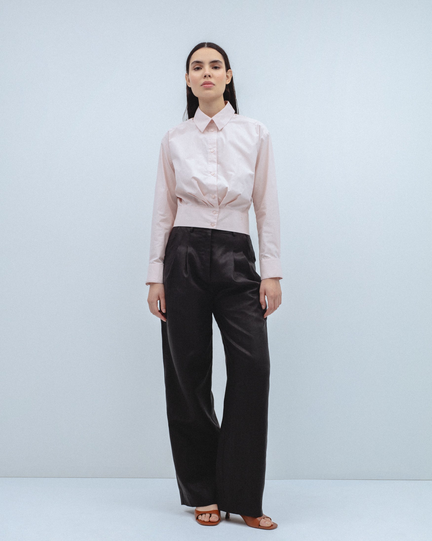 Camisa Popelín Pliegues Cintura