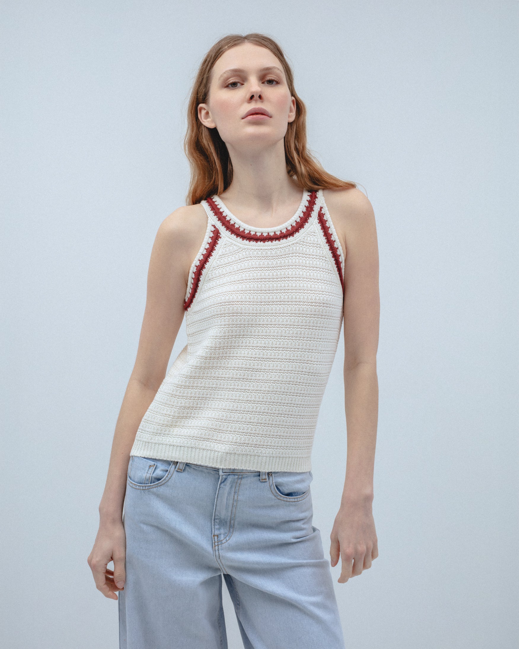 Top Halter Punto Escote Contraste