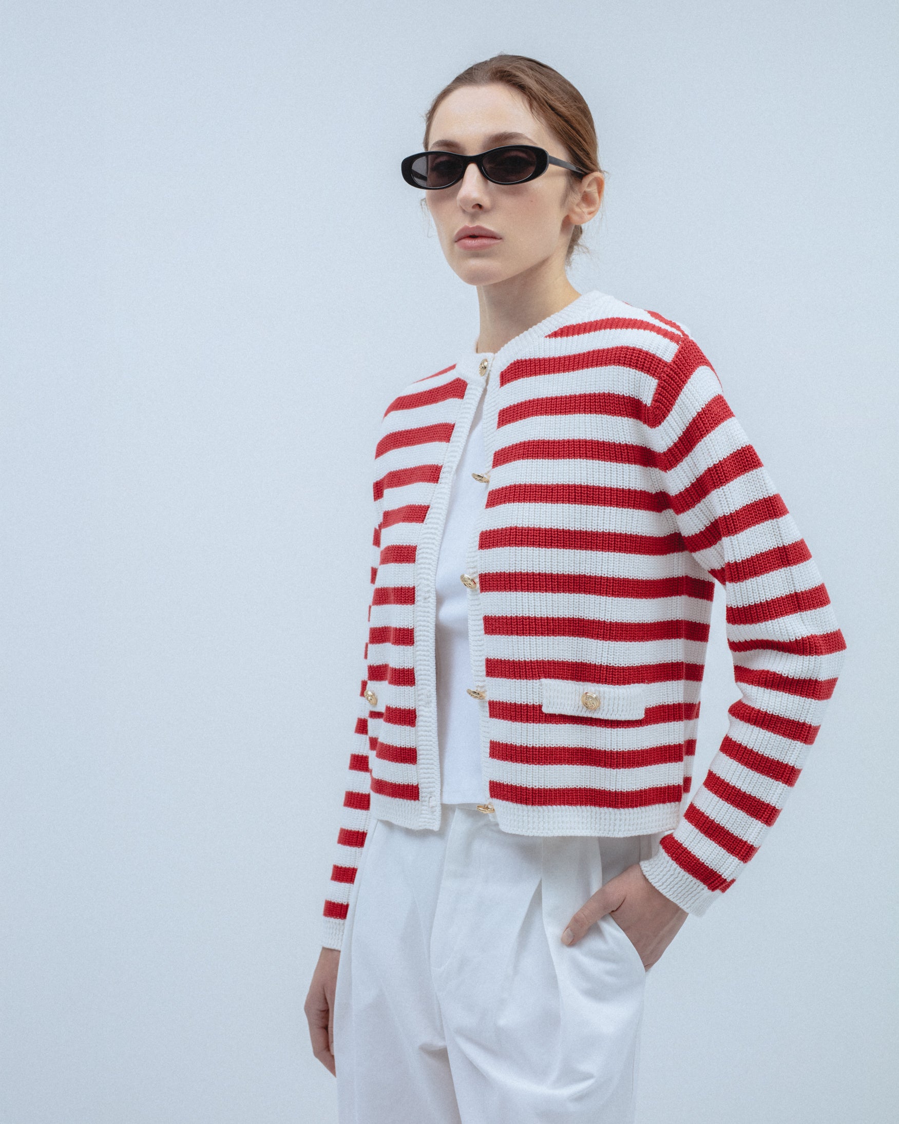 Cárdigan Punto Rayas Botones