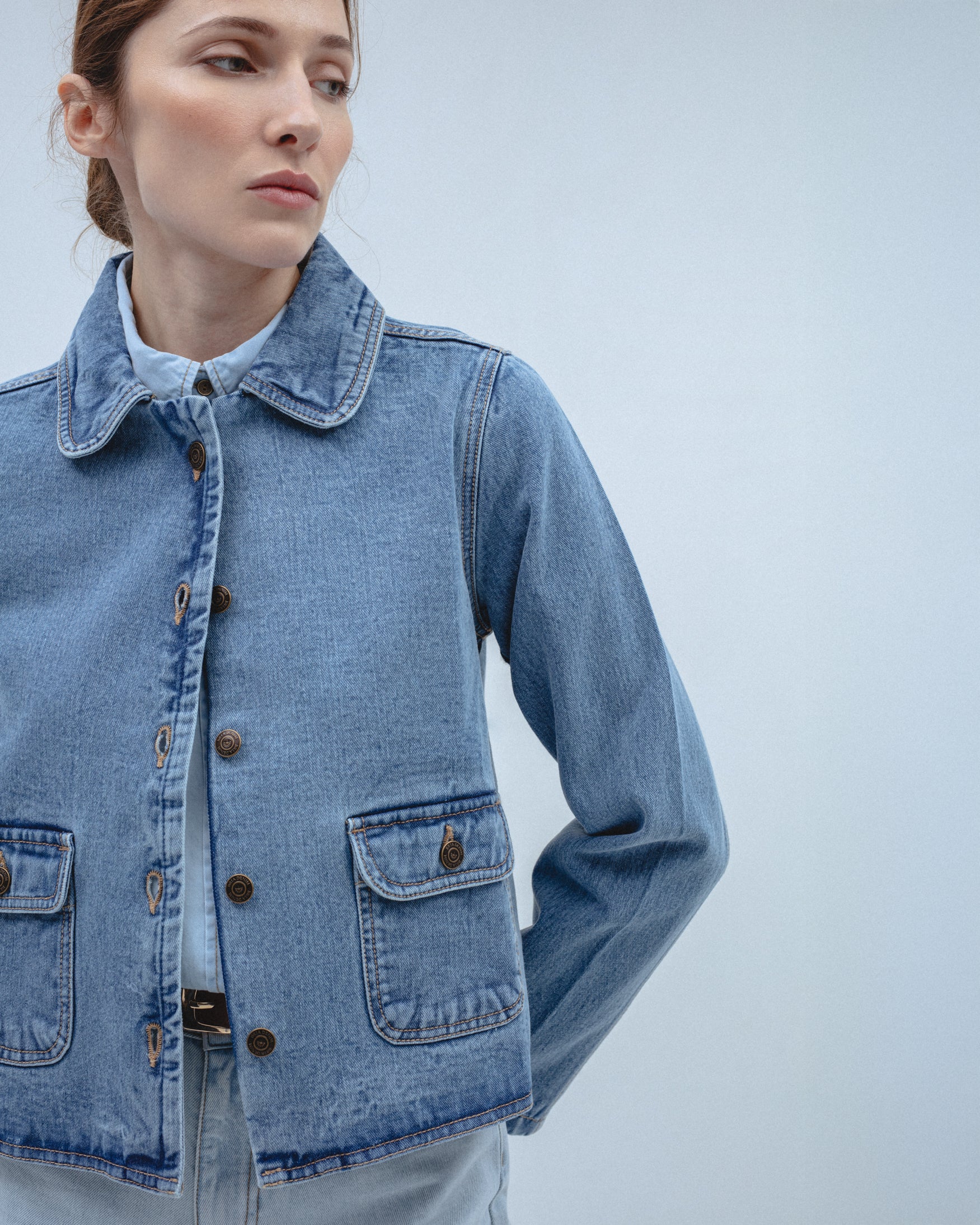 Chaqueta Denim Bolsillos Parche