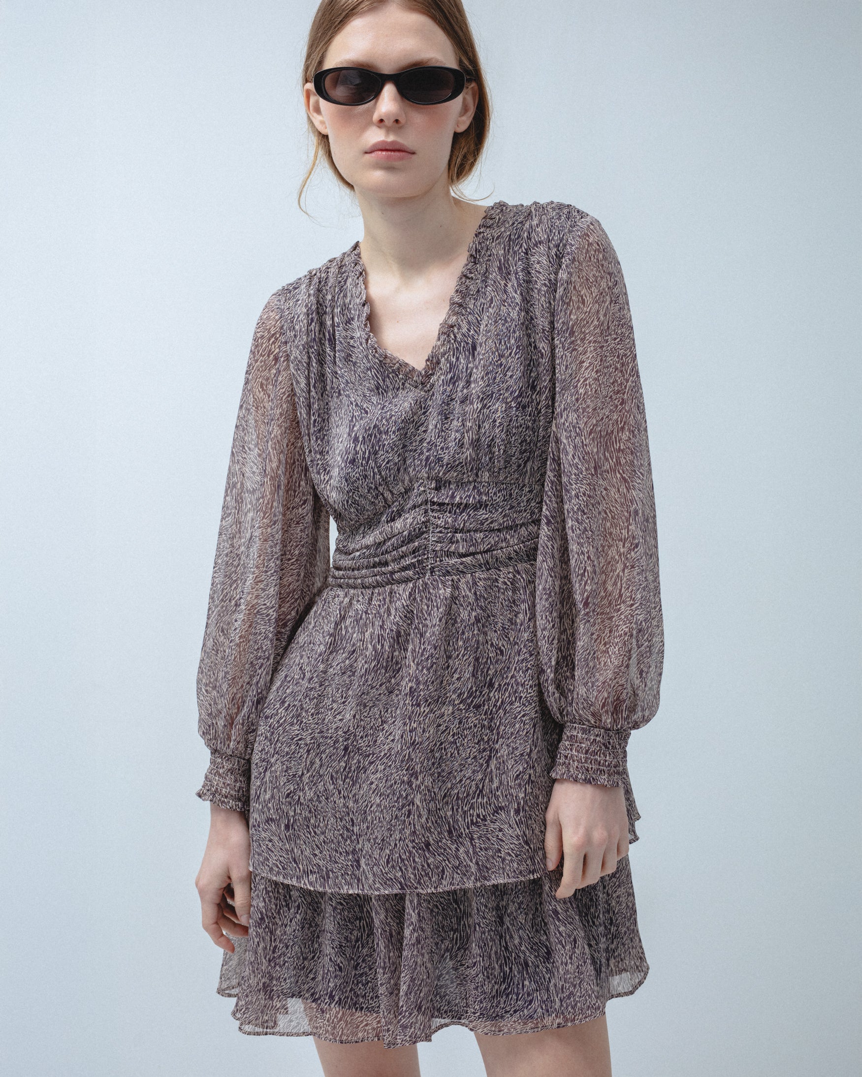 Vestido Midi Gasa Estampado Volantes