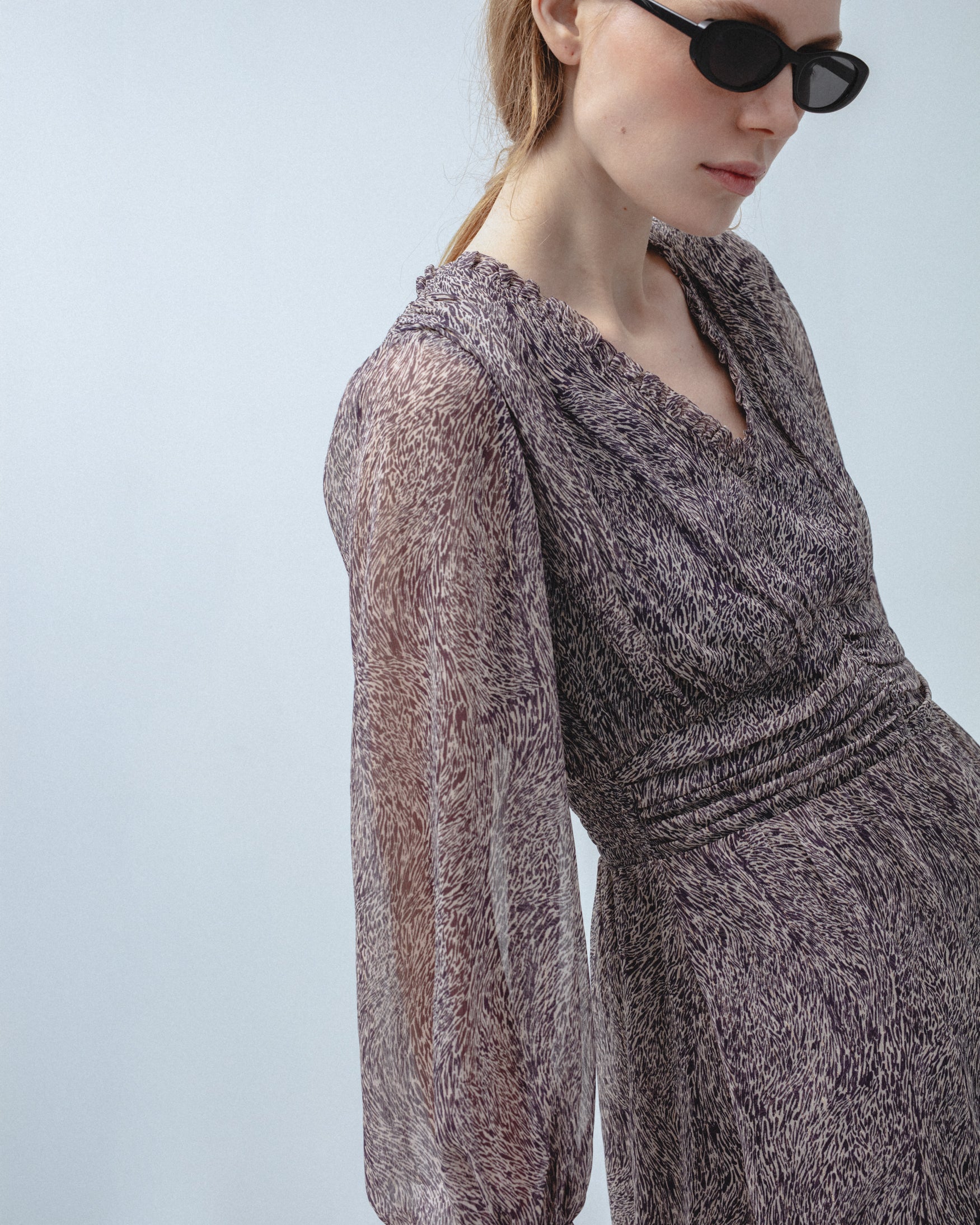 Vestido Midi Gasa Estampado Volantes