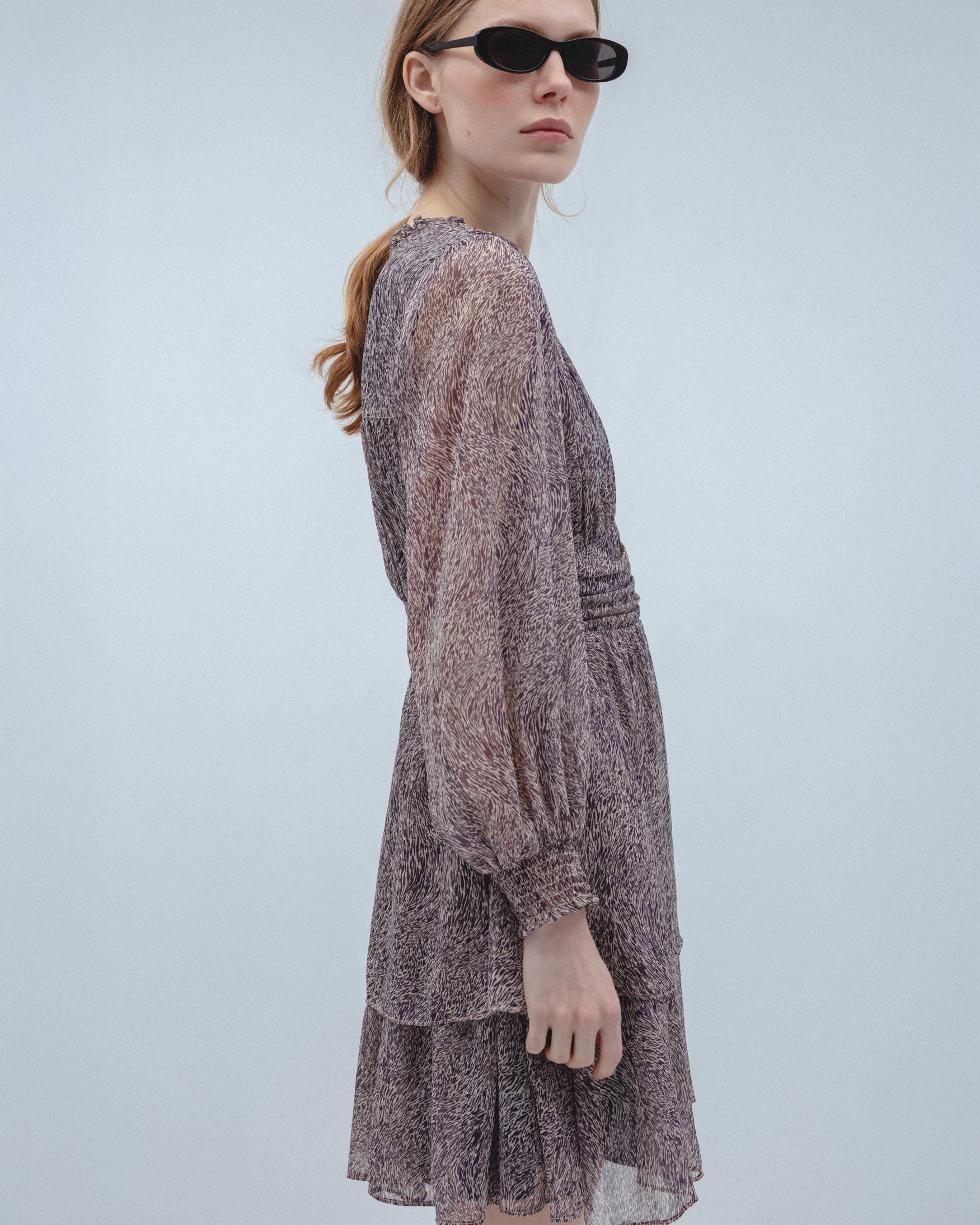 Vestido Midi Gasa Estampado Volantes