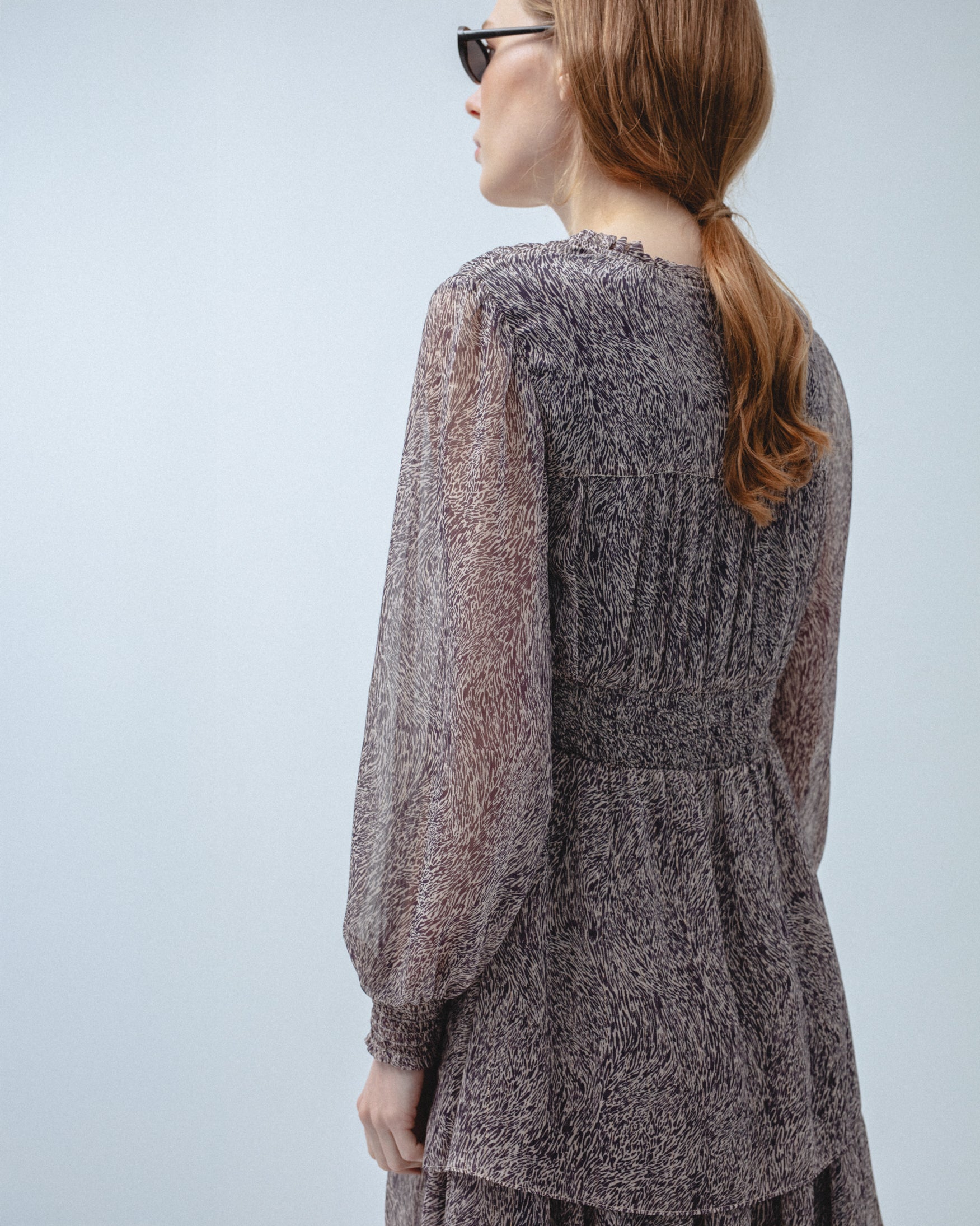 Vestido Midi Gasa Estampado Volantes