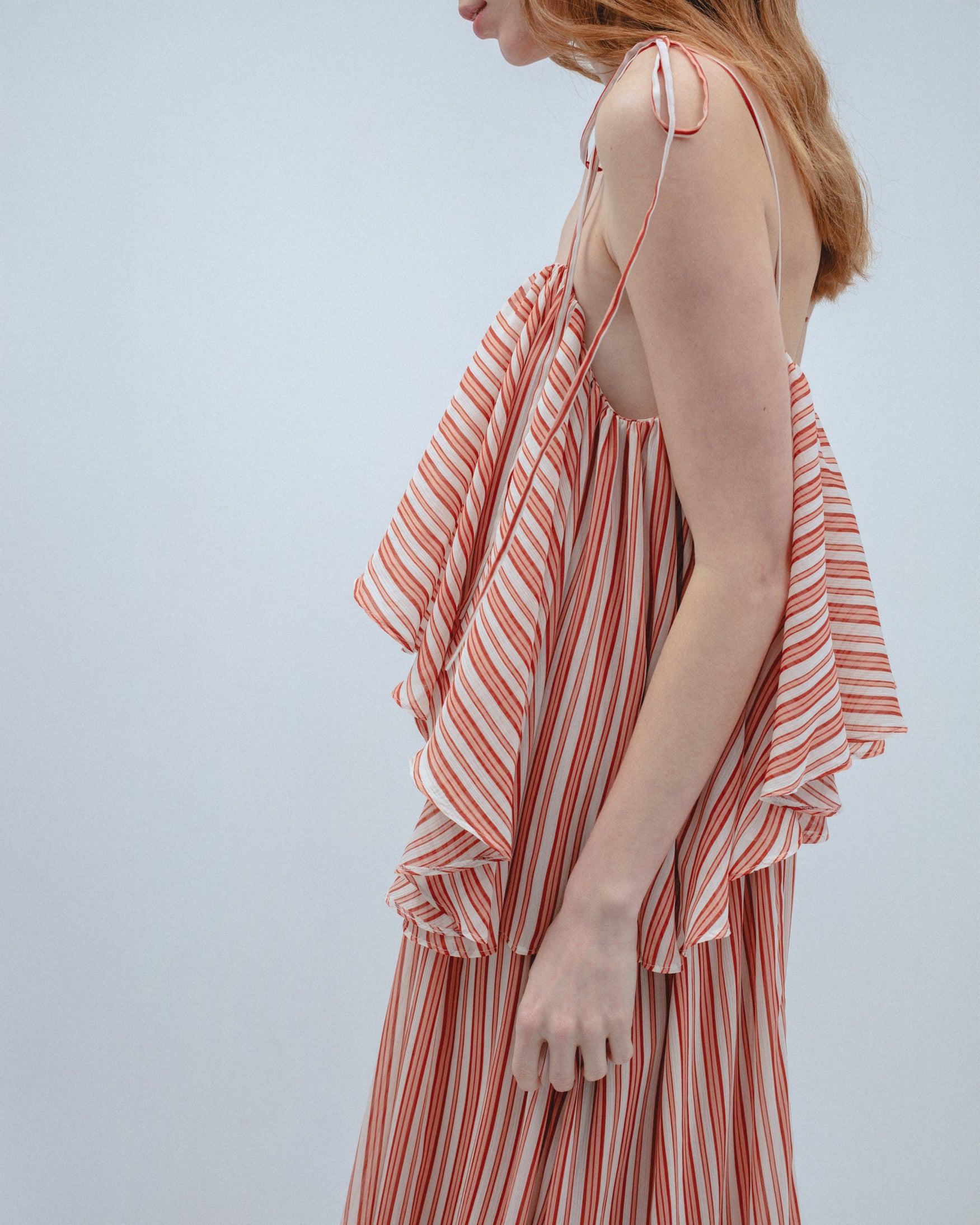 Vestido Largo Fluido Rayas Volantes