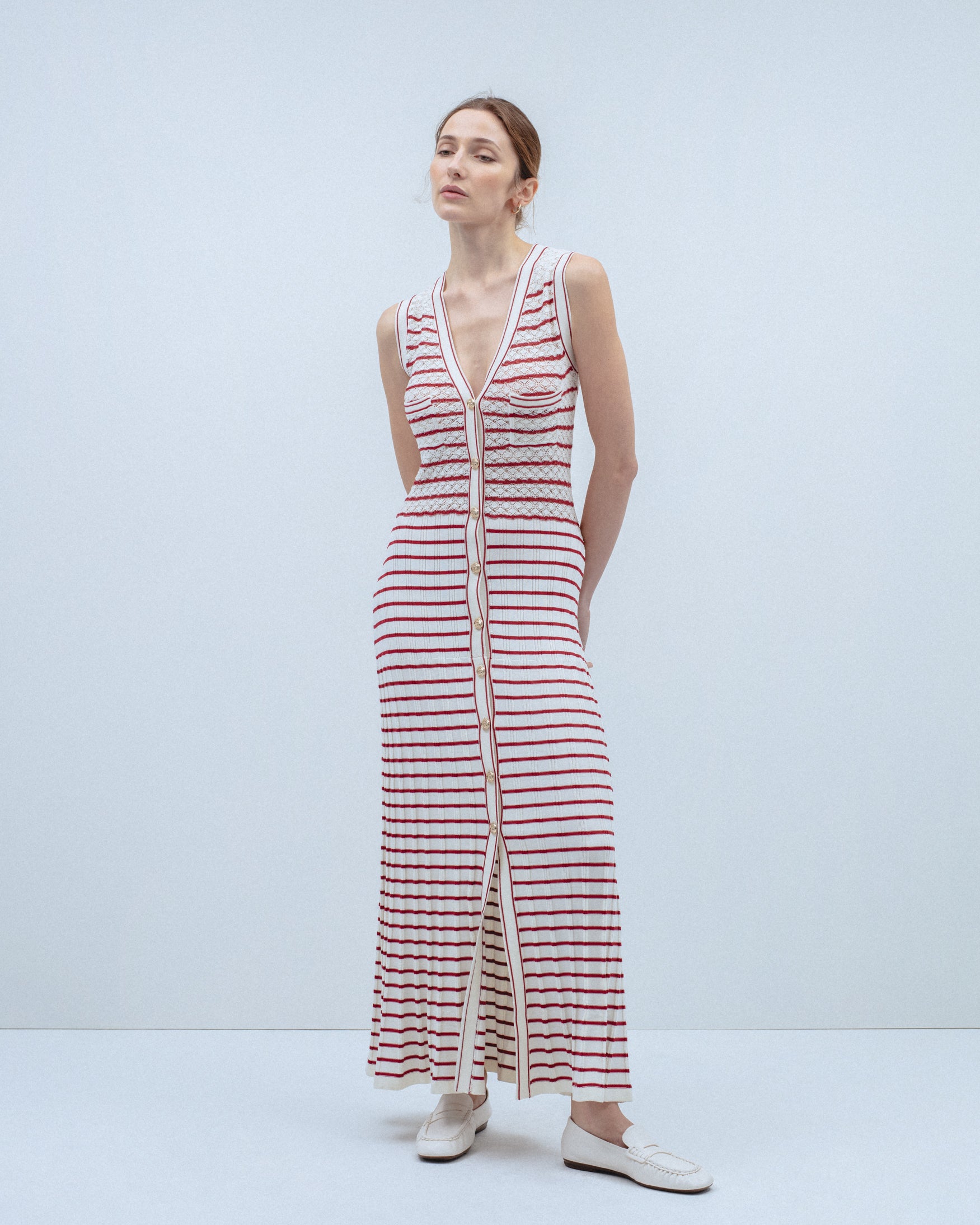 Vestido Midi Punto Camisero Rayas