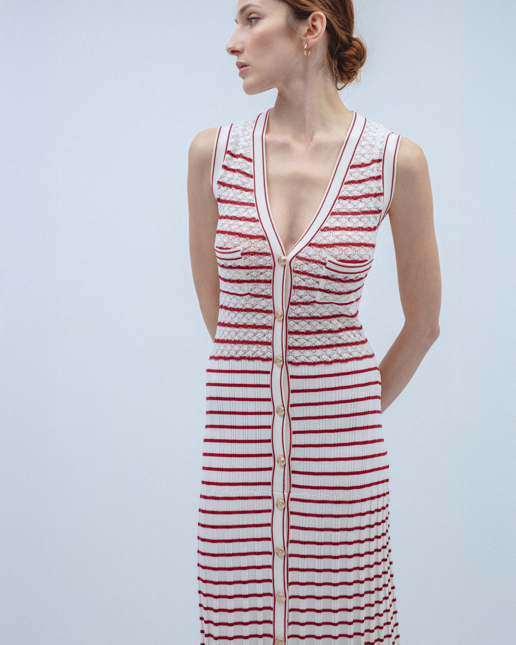 Vestido Midi Punto Camisero Rayas