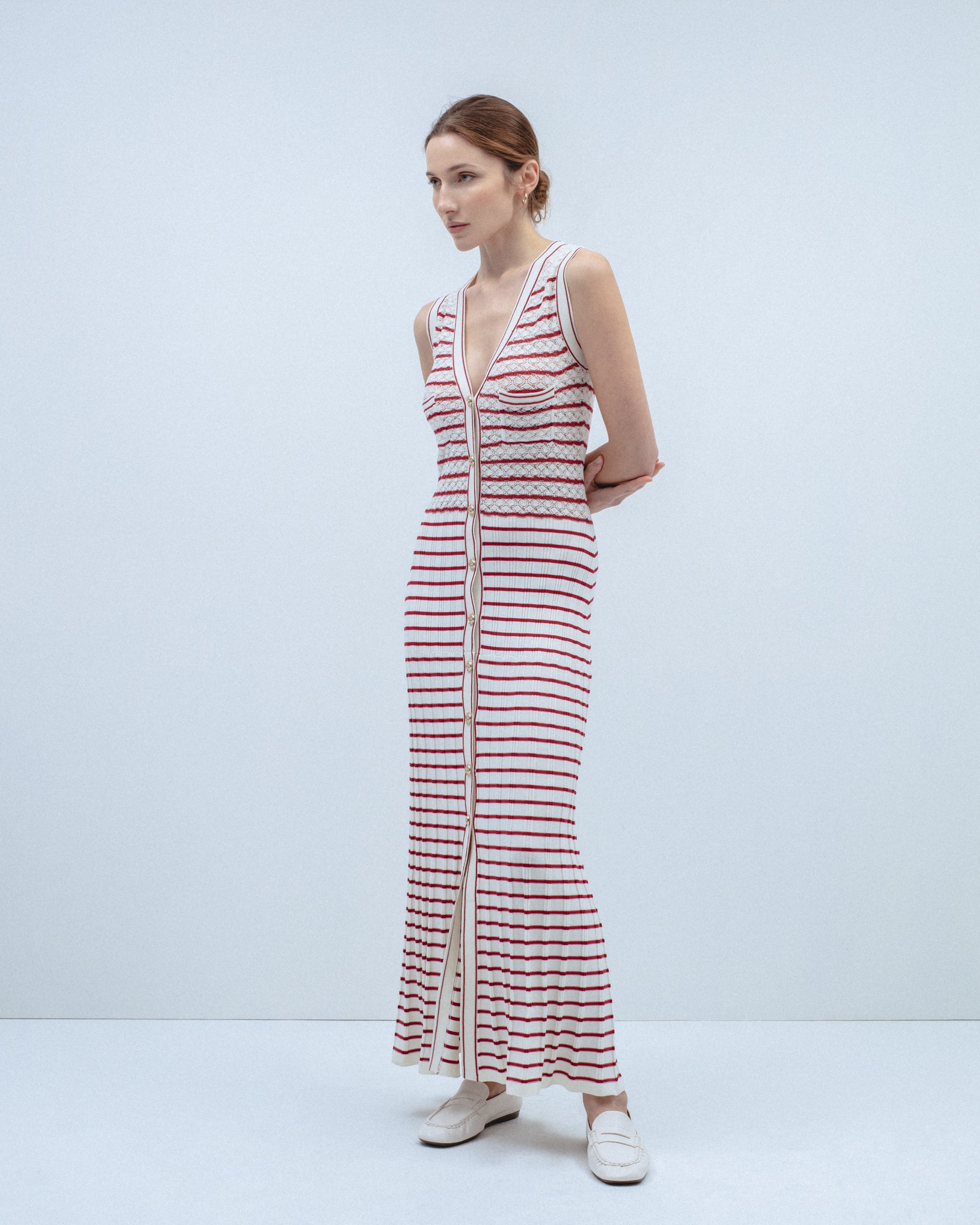 Vestido Midi Punto Camisero Rayas