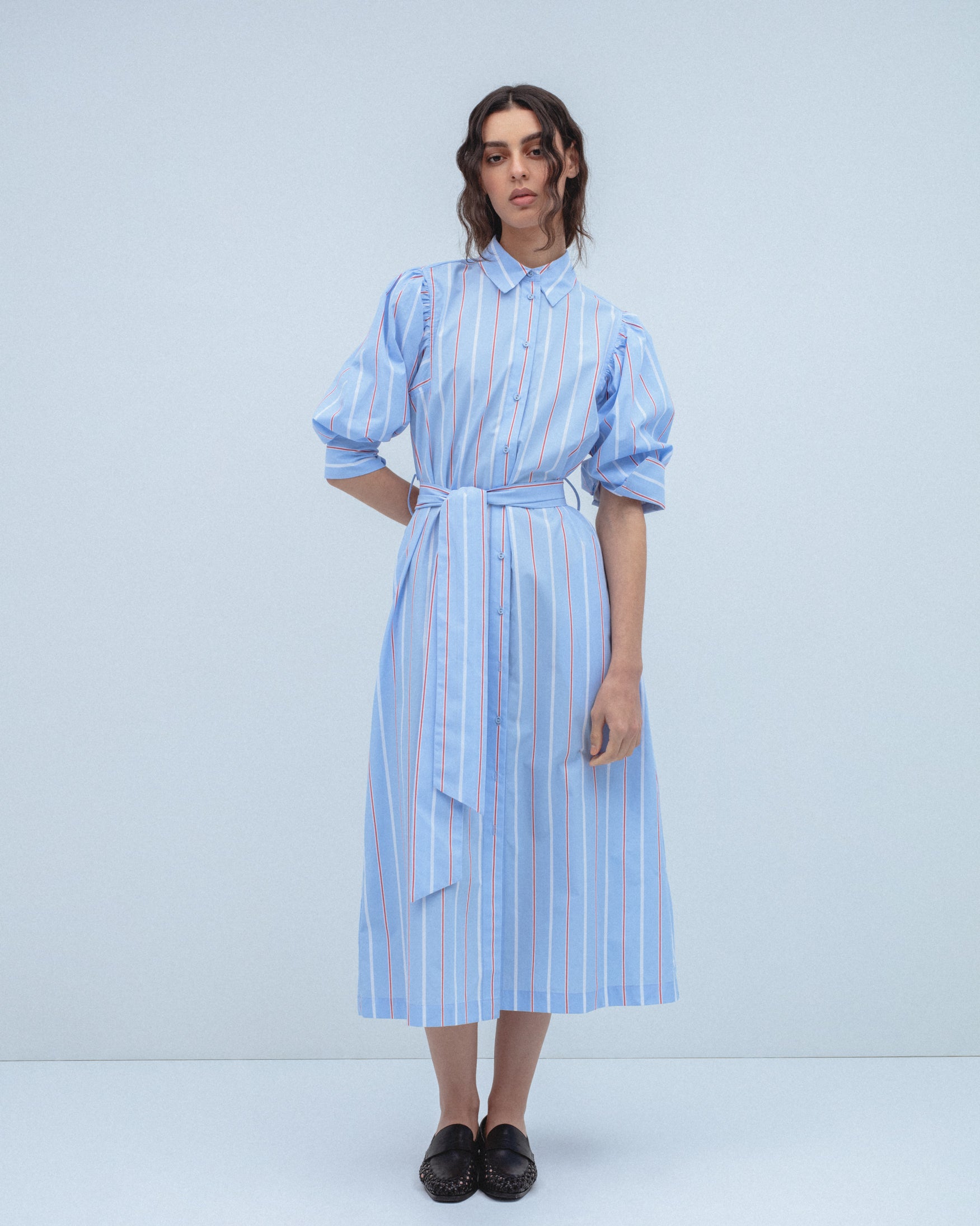 Vestido Midi Camisero Rayas