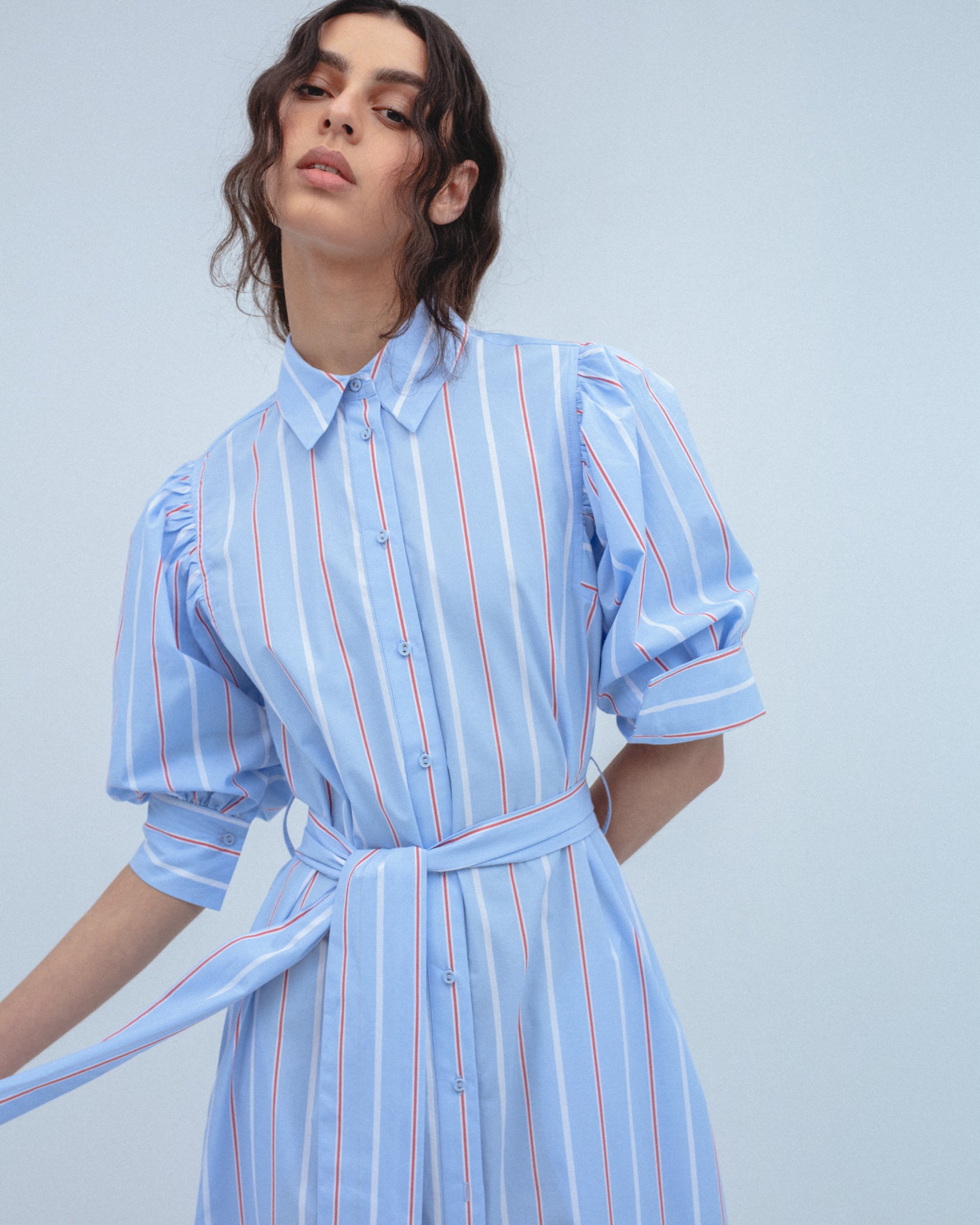 Vestido Midi Camisero Rayas