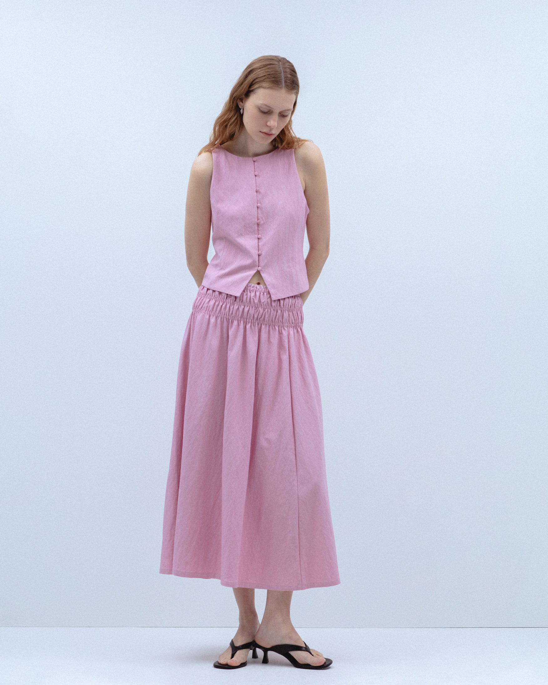 Falda Midi Cintura Fruncida