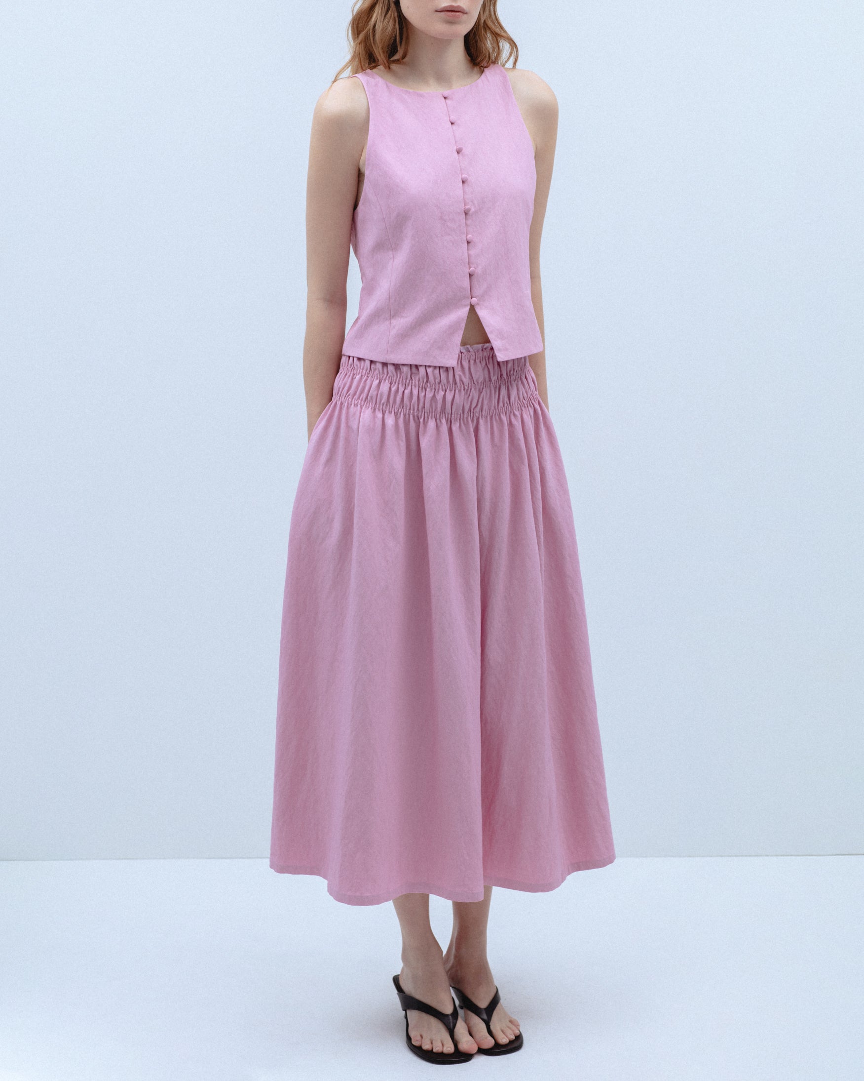 Falda Midi Cintura Fruncida