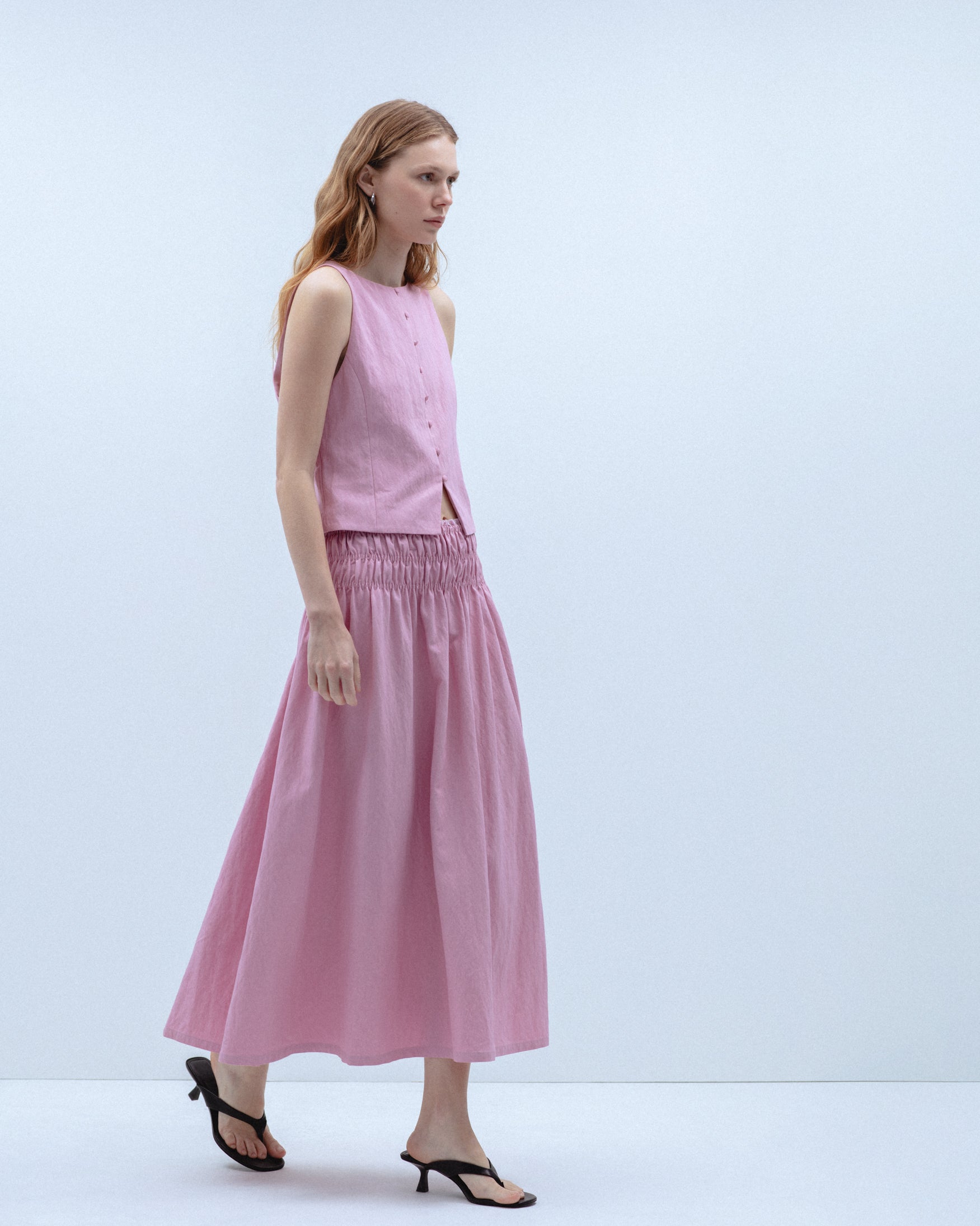 Falda Midi Cintura Fruncida