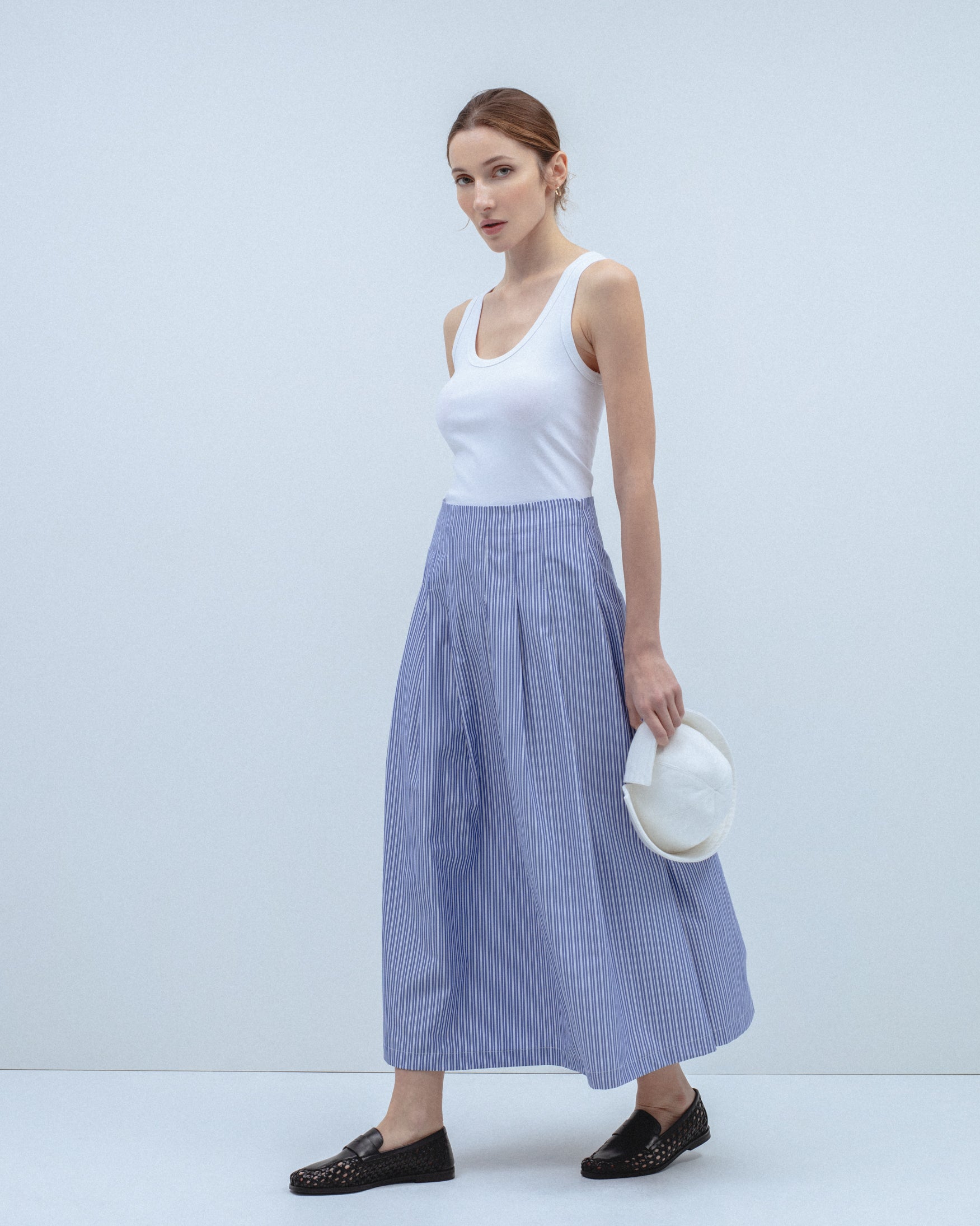 Falda Midi Rayas Pliegues