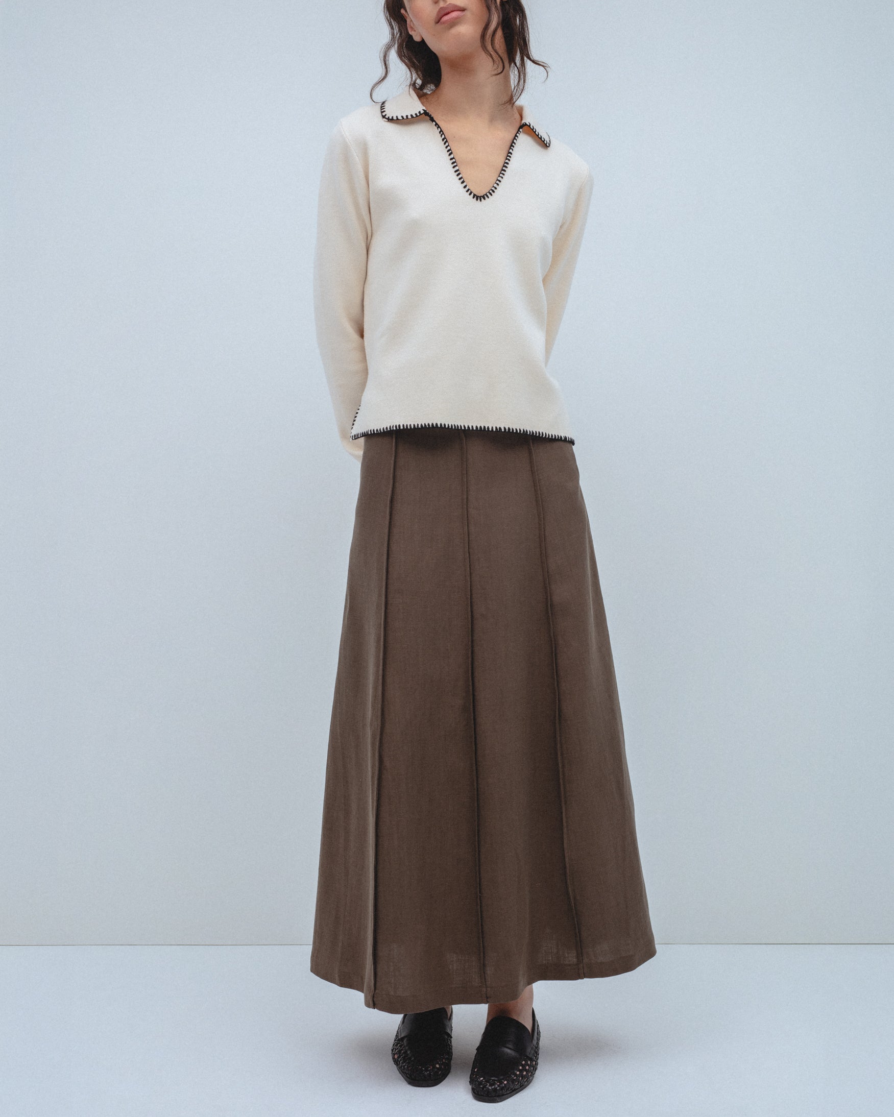 Falda Midi Cortes Mezcla Lino