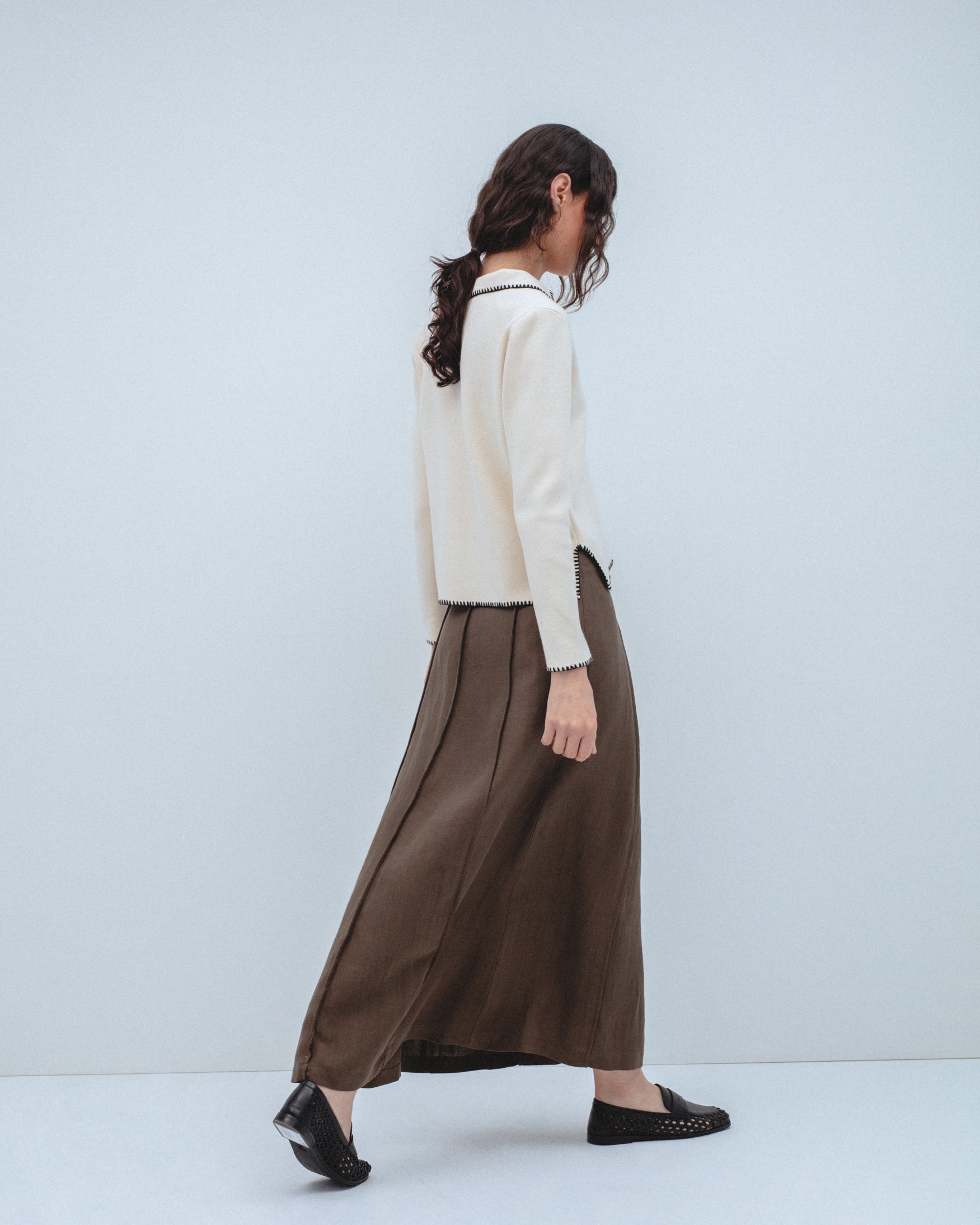 Falda Midi Cortes Mezcla Lino