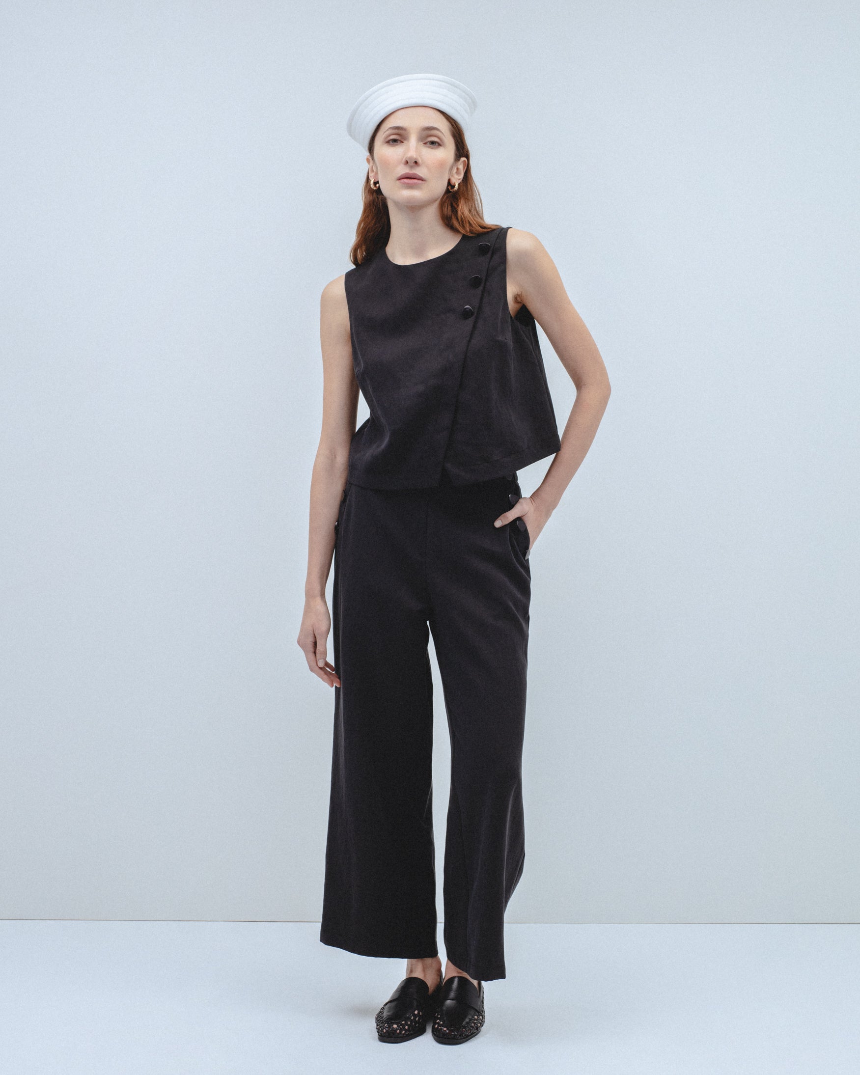 Pantalón Cropped Wide Leg Botones