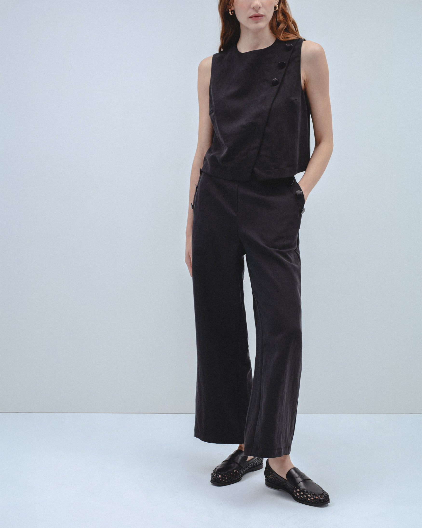 Pantalón Cropped Wide Leg Botones