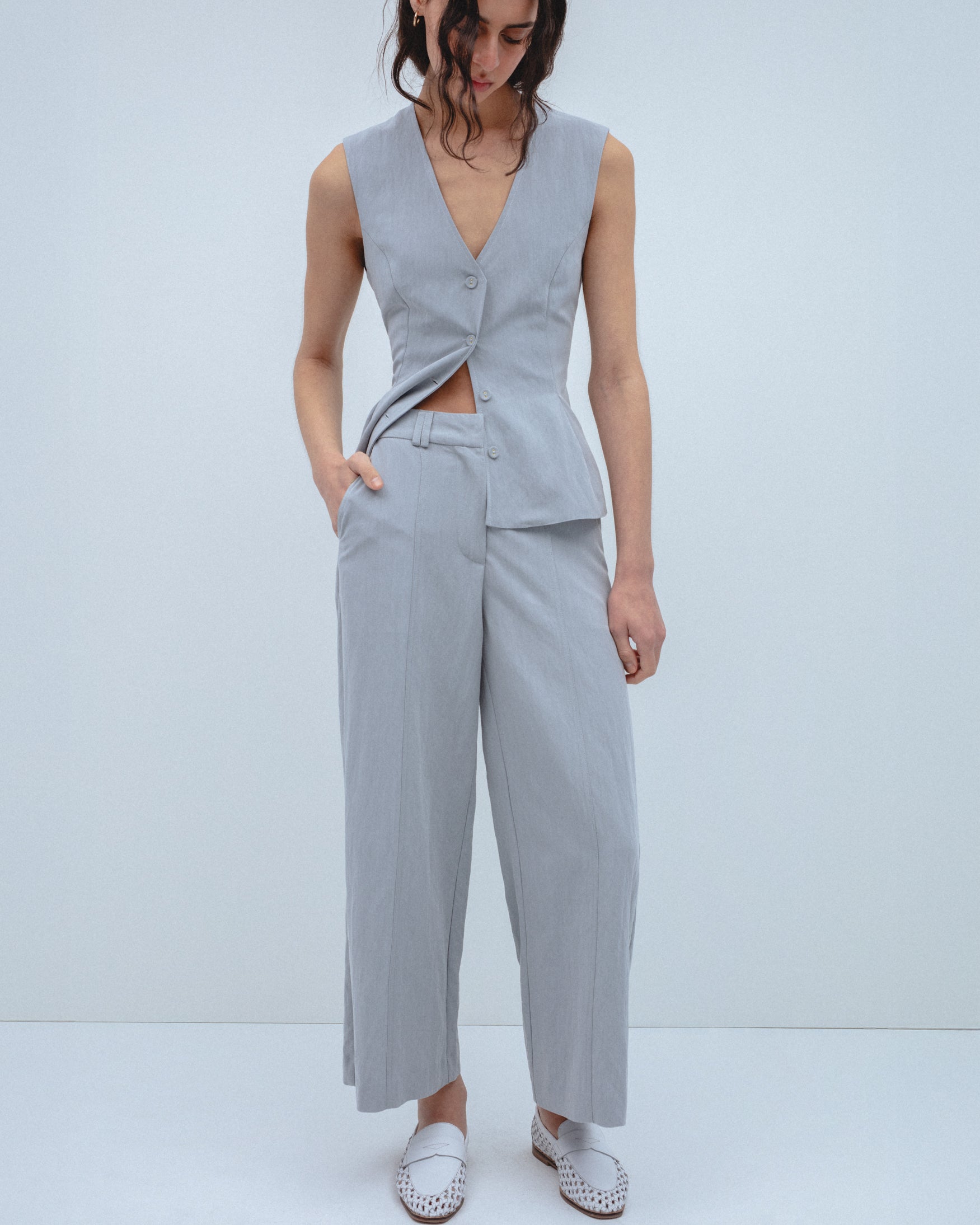 Pantalón Wide Leg Cropped Pespuntes