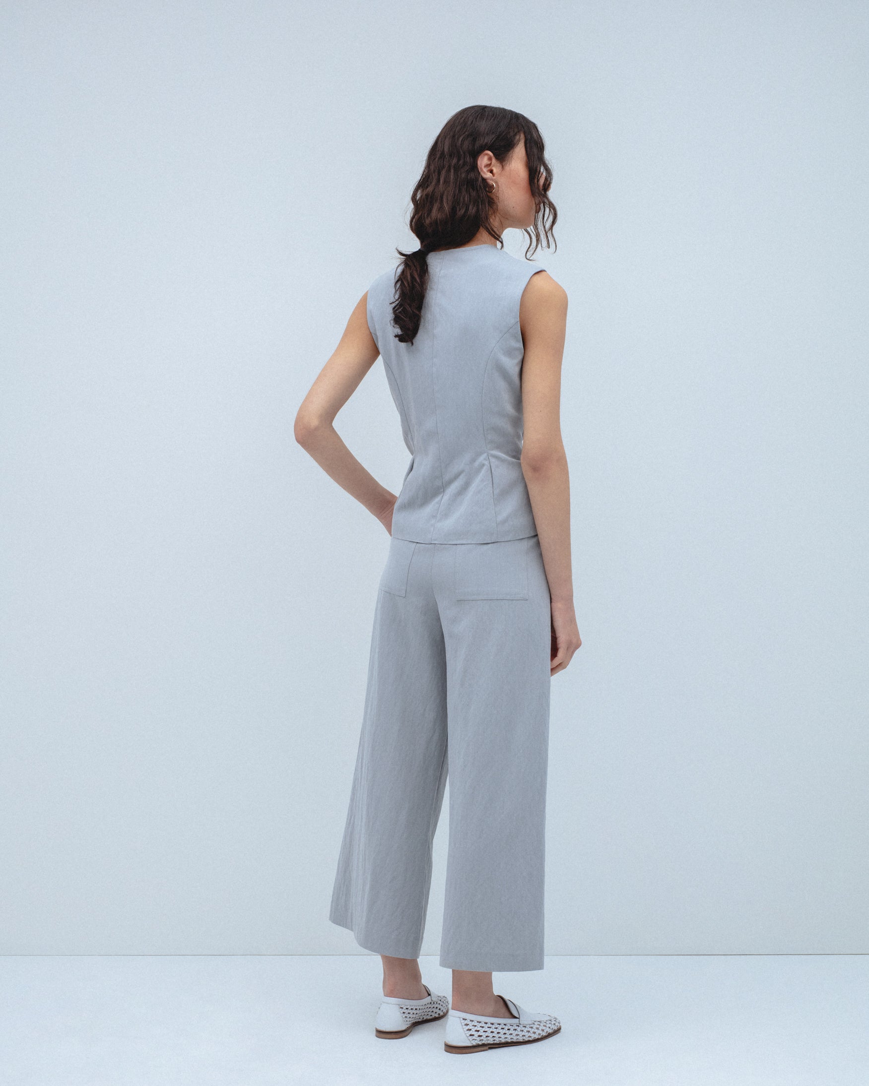 Pantalón Wide Leg Cropped Pespuntes