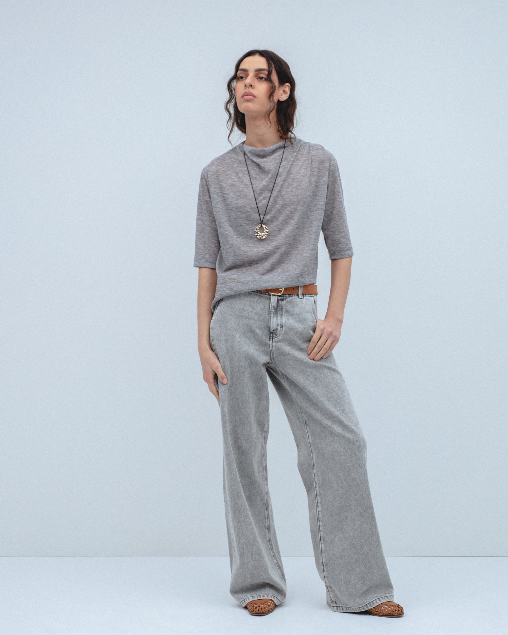 Jeans Wide Leg Efecto Lavado