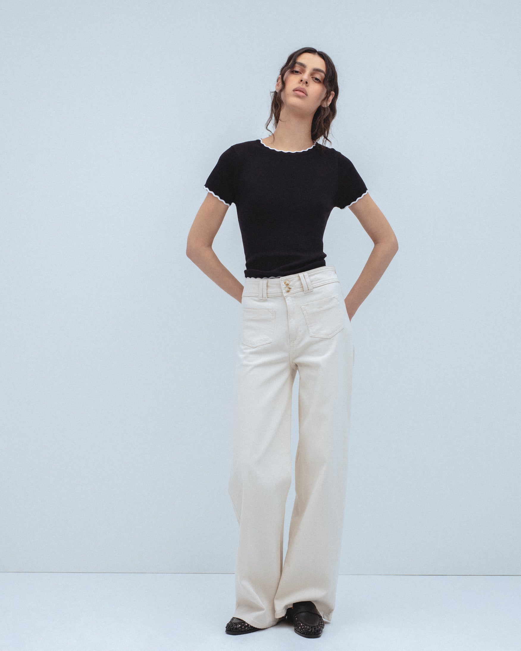 Pantalón Sarga Wide Leg Bolsillos