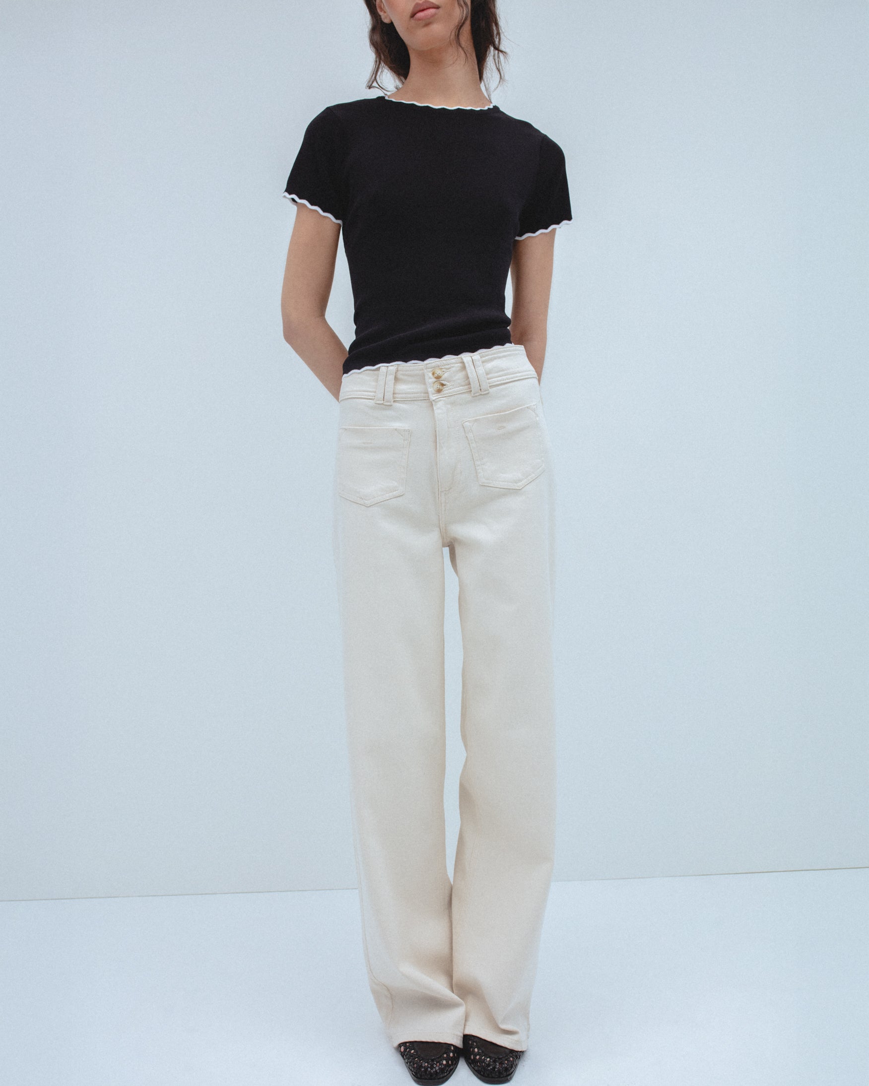 Pantalón Sarga Wide Leg Bolsillos