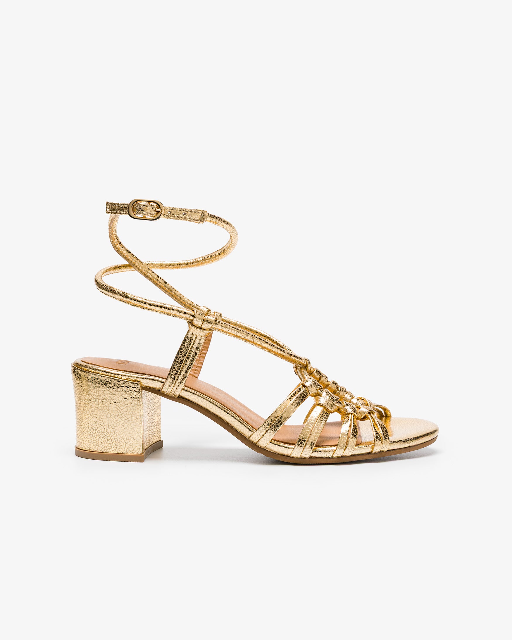 Sandalia Piel Tacón Tiras Metalizadas