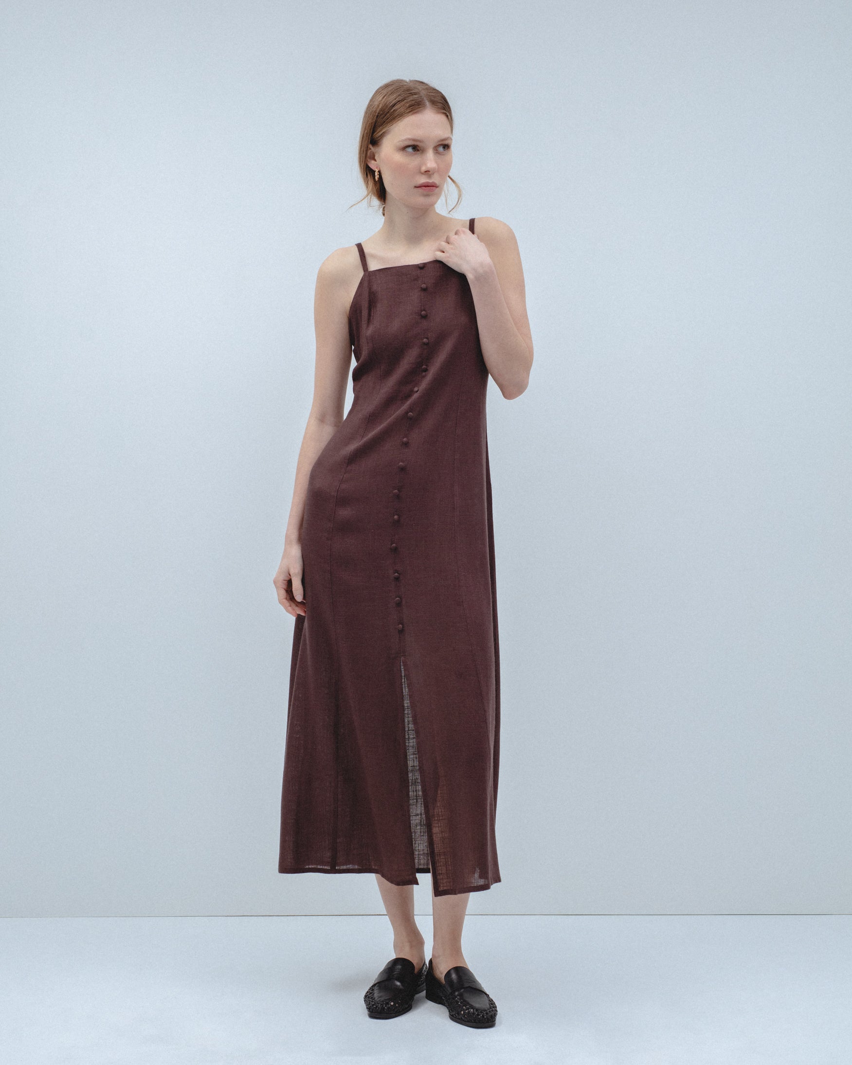 Vestido Midi Con Lino