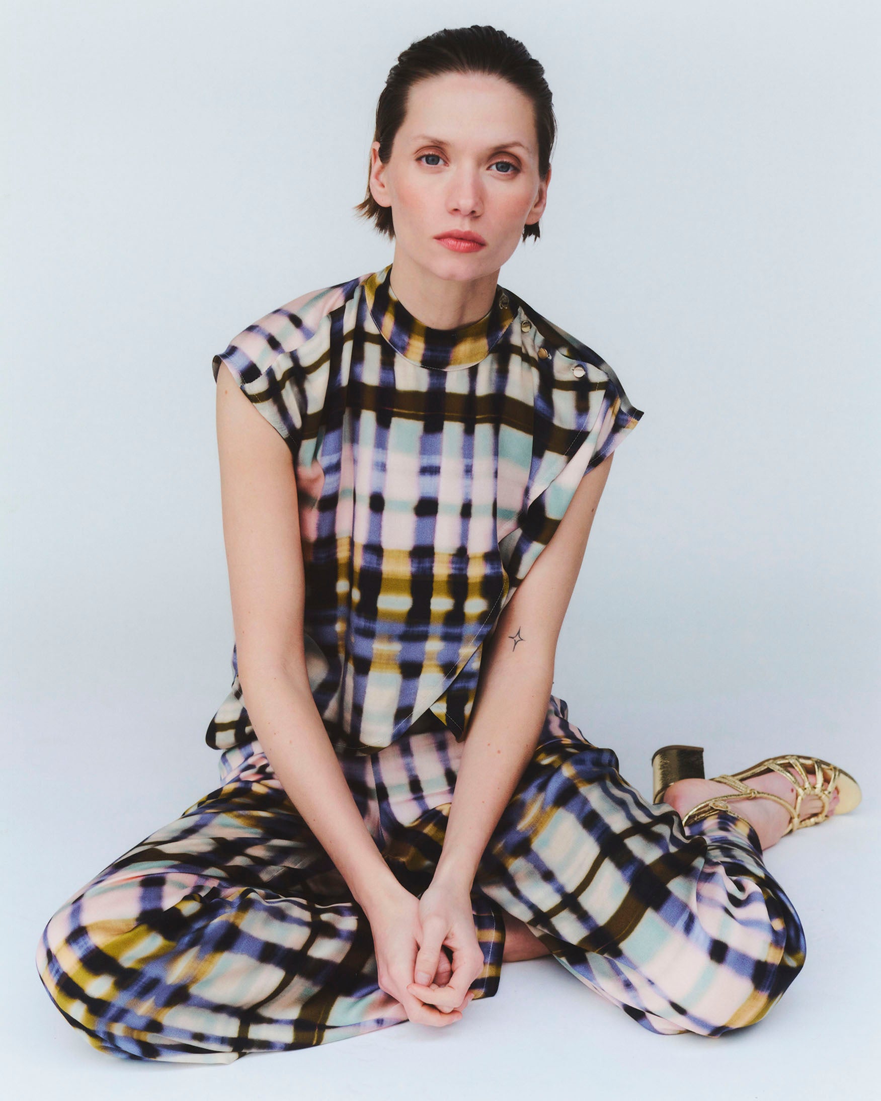 Pantalón Fluido Estampado Cuadros