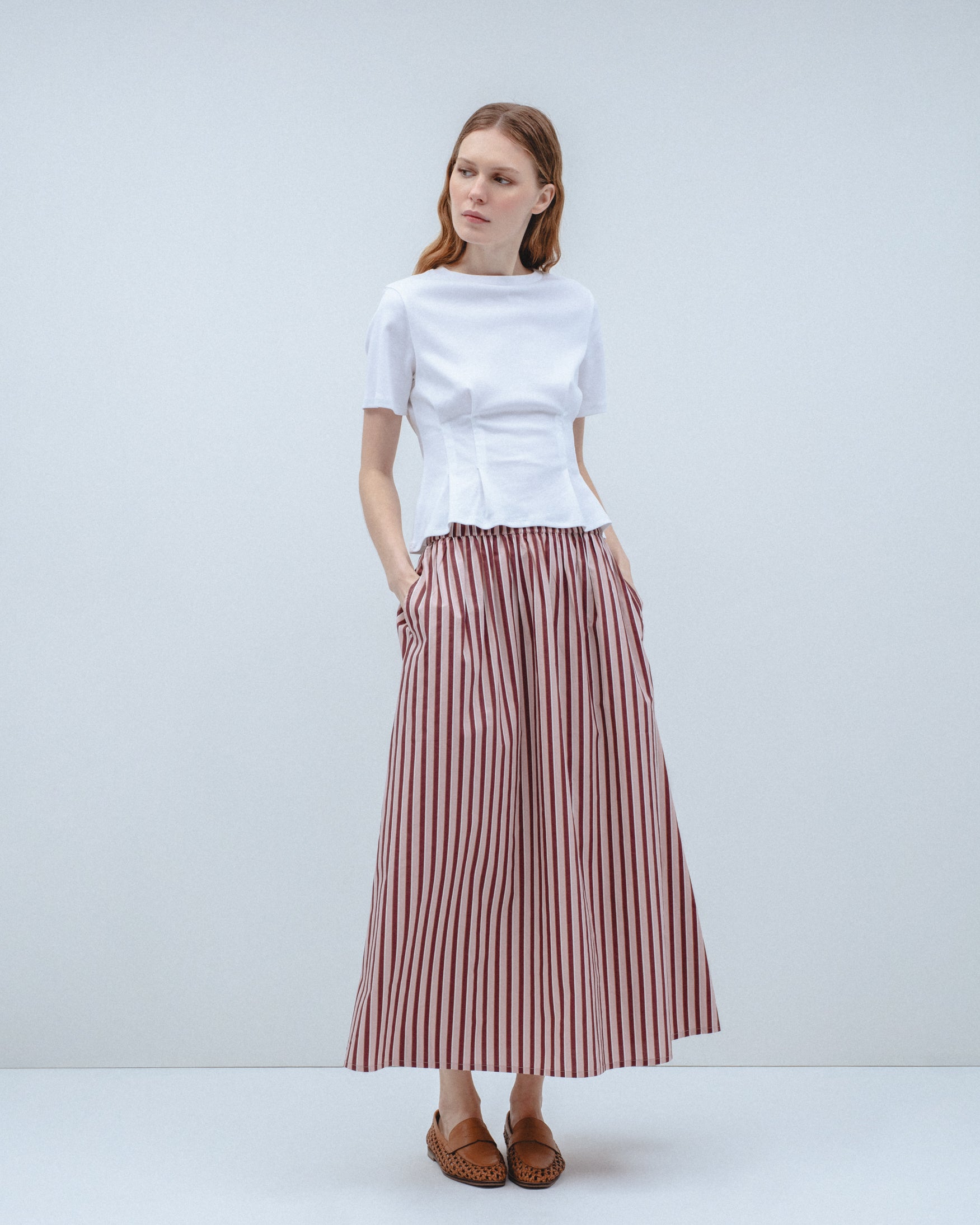 Falda Midi Rayas Popelín