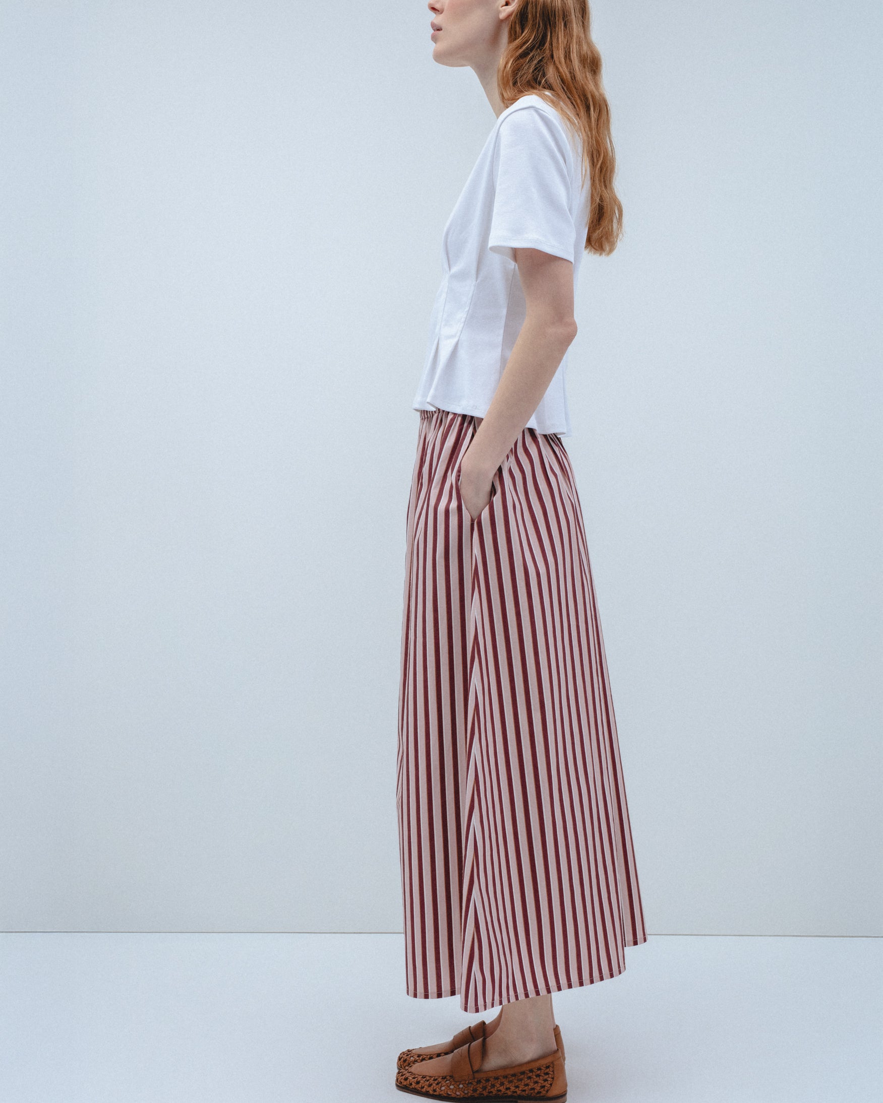 Falda Midi Rayas Popelín
