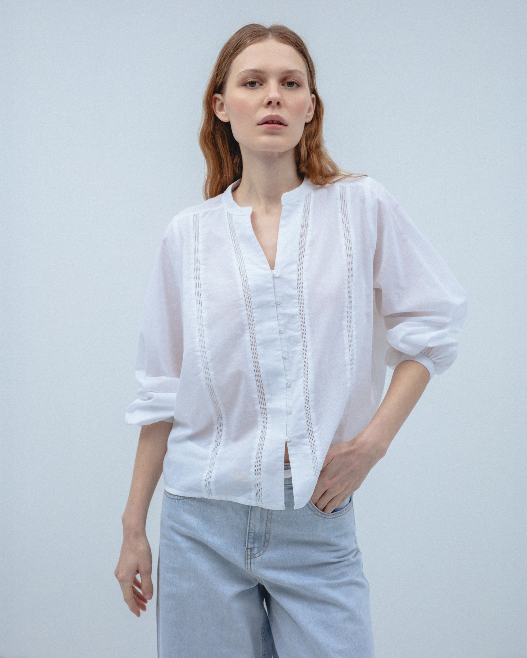 Camisa Algodón Tiras Bordadas