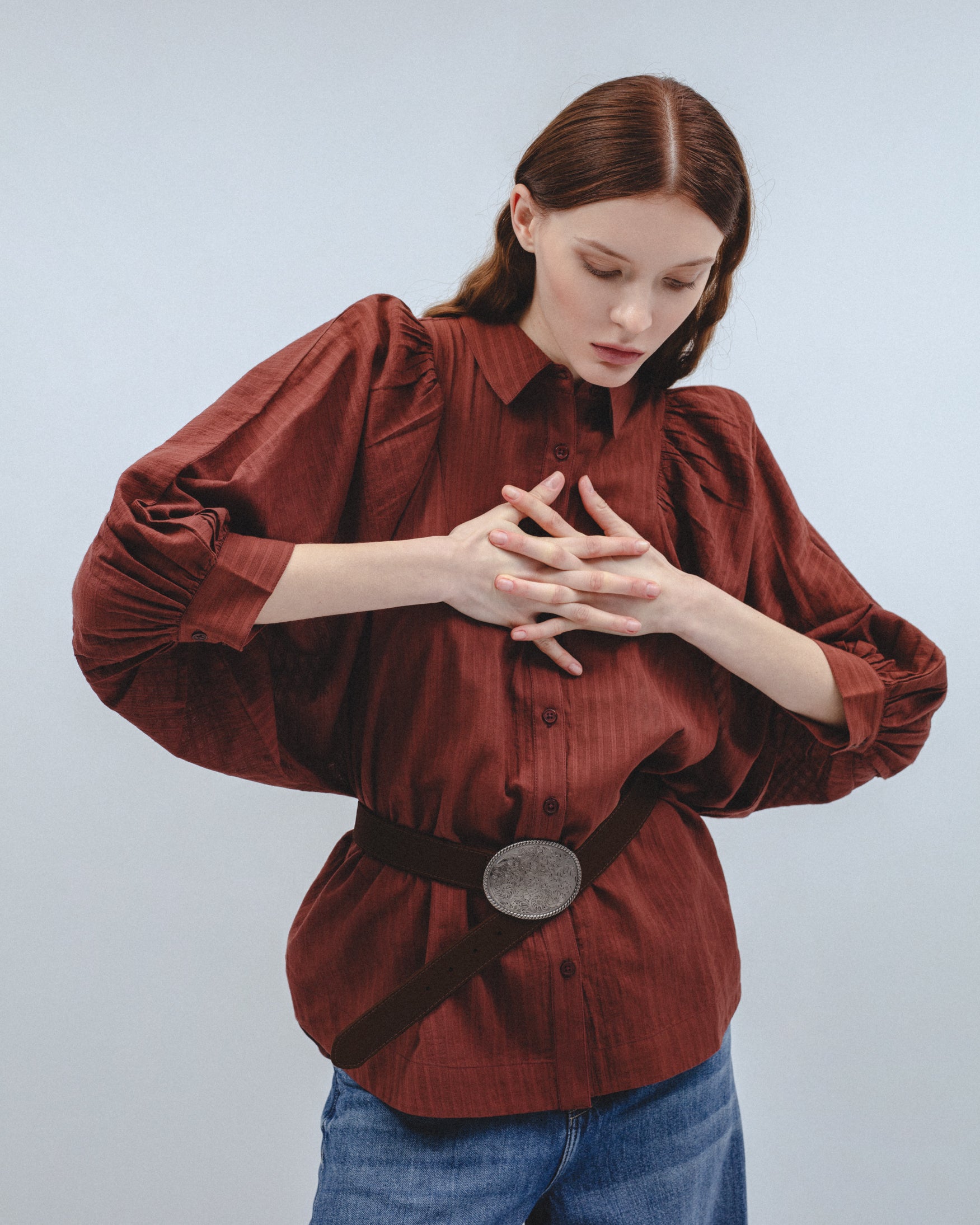 Camisa Algodón Rayas Manga Abullonada