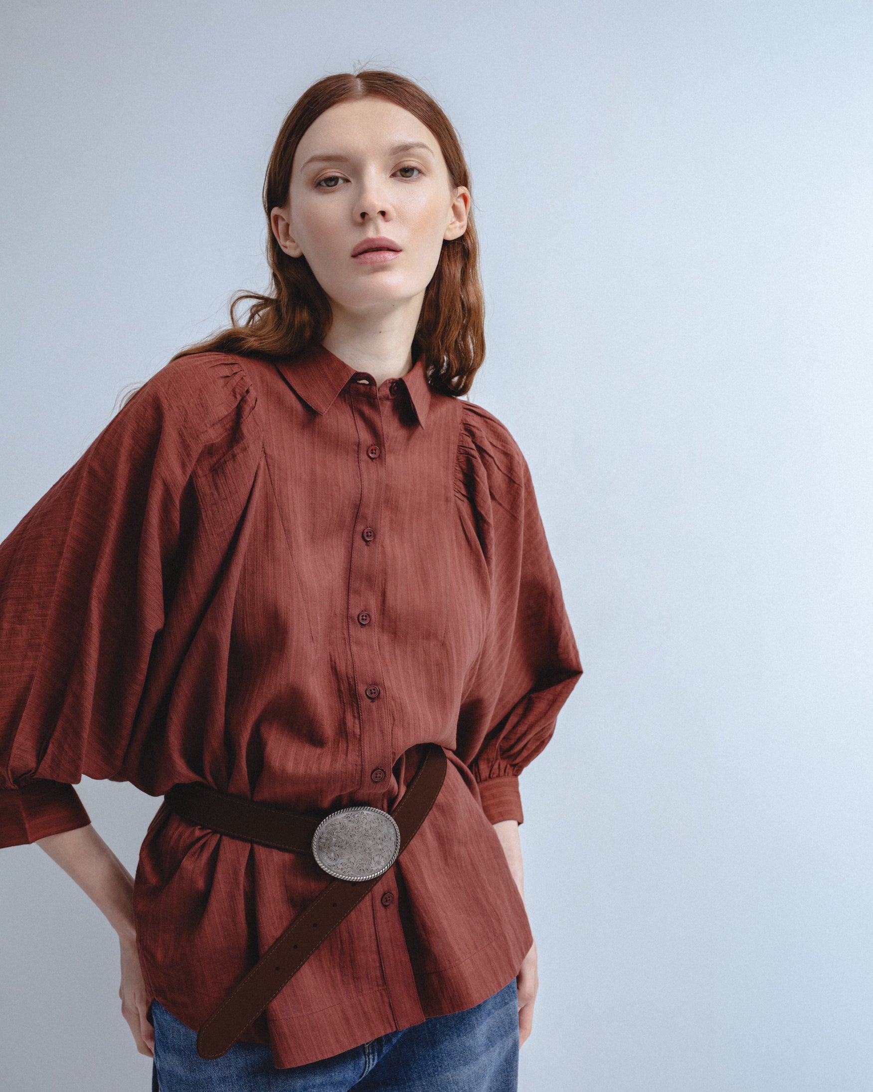 Camisa Algodón Rayas Manga Abullonada