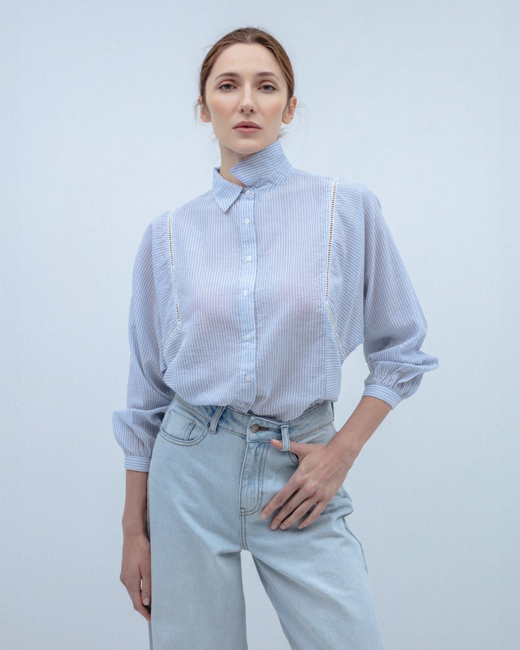 Camisa Algodón Rayas Combinada Puntilla