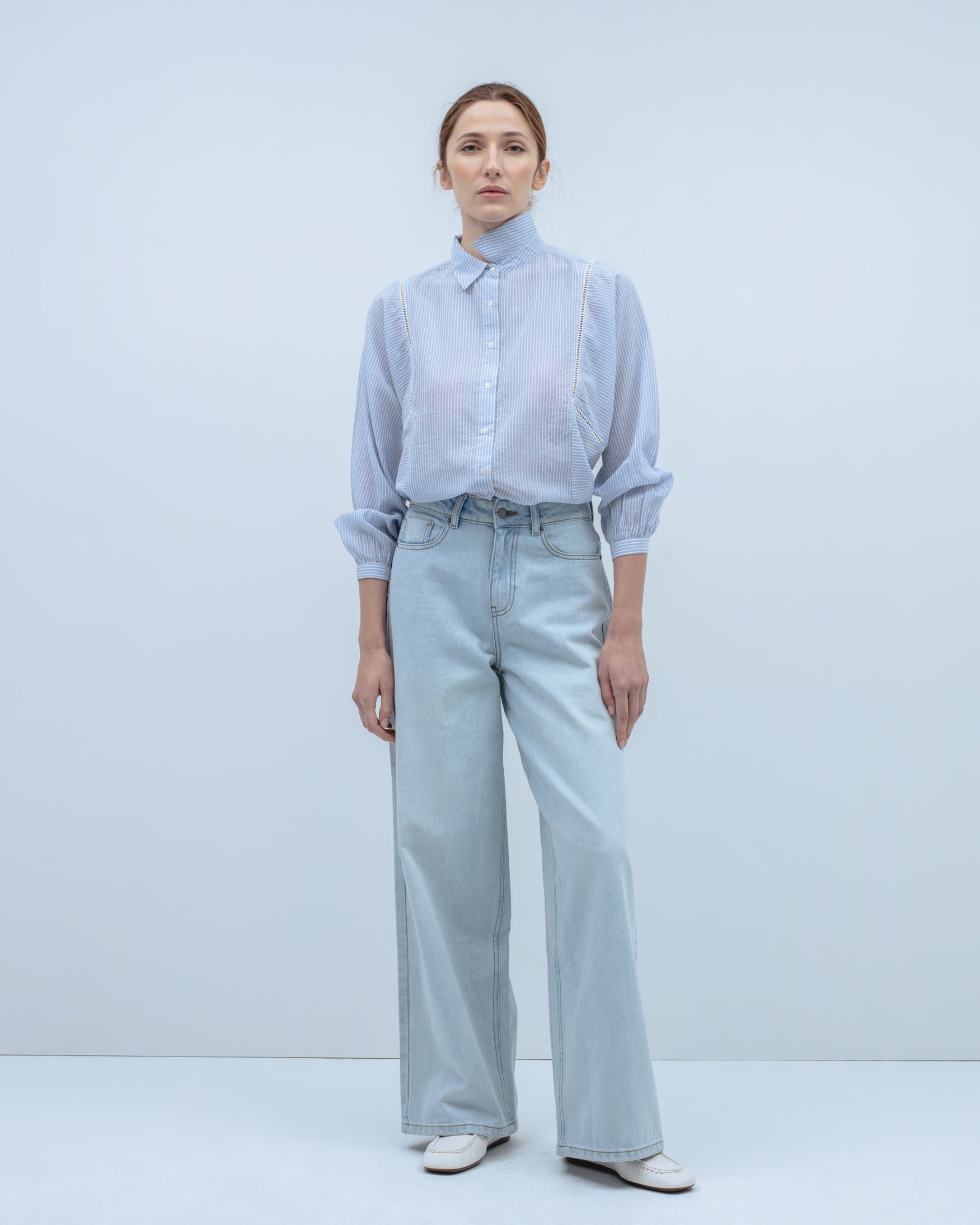 Camisa Algodón Rayas Combinada Puntilla