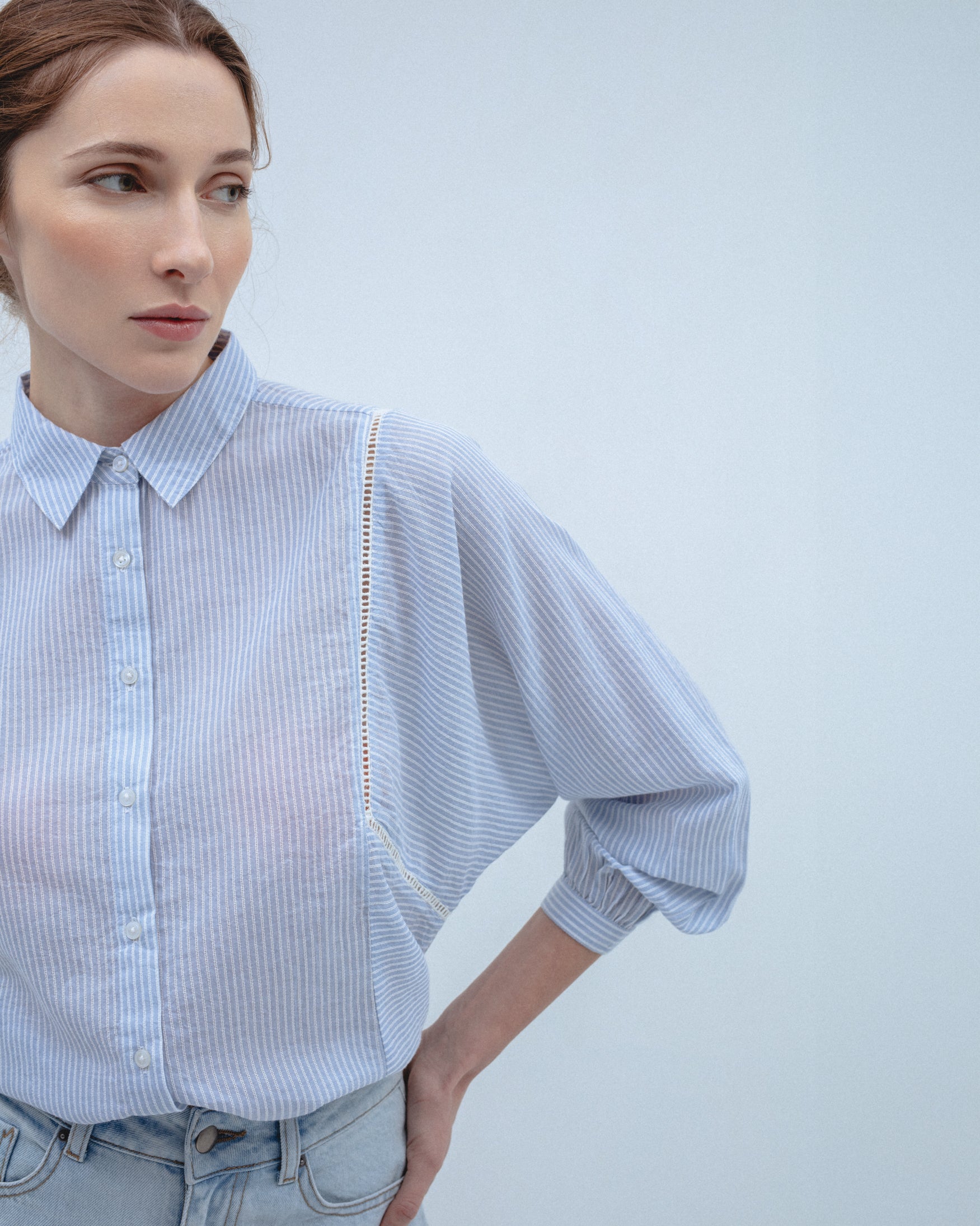 Camisa Algodón Rayas Combinada Puntilla