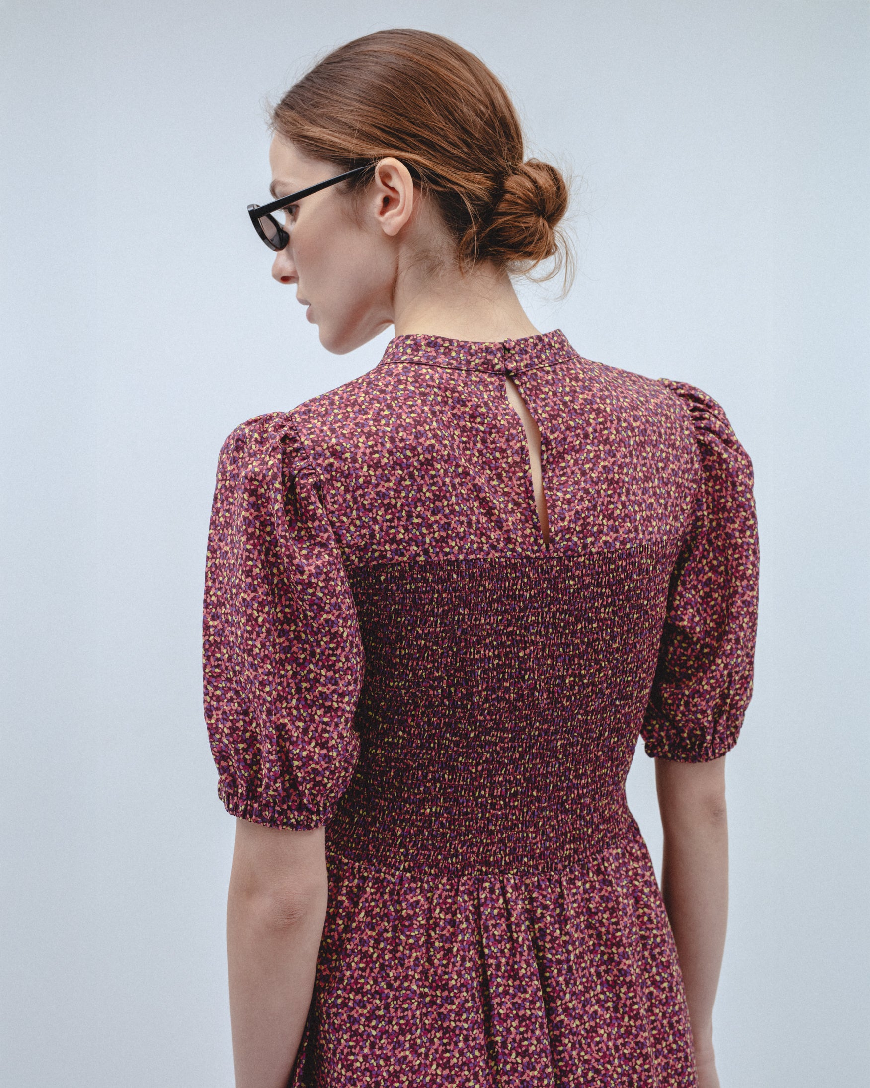 Vestido Midi Estampado Nido de Abeja Lin