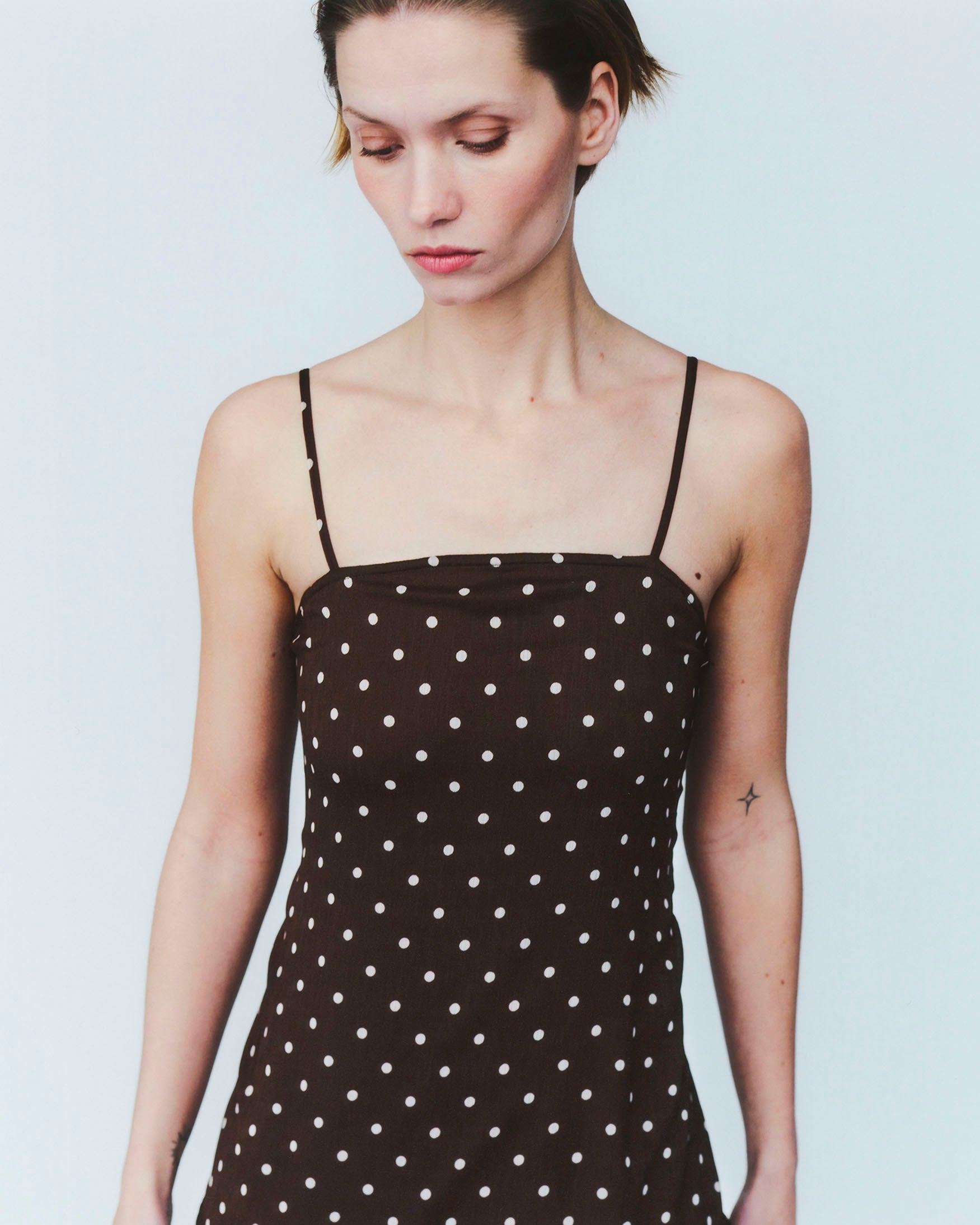 Vestido Midi Tirantes Estampado Lunares