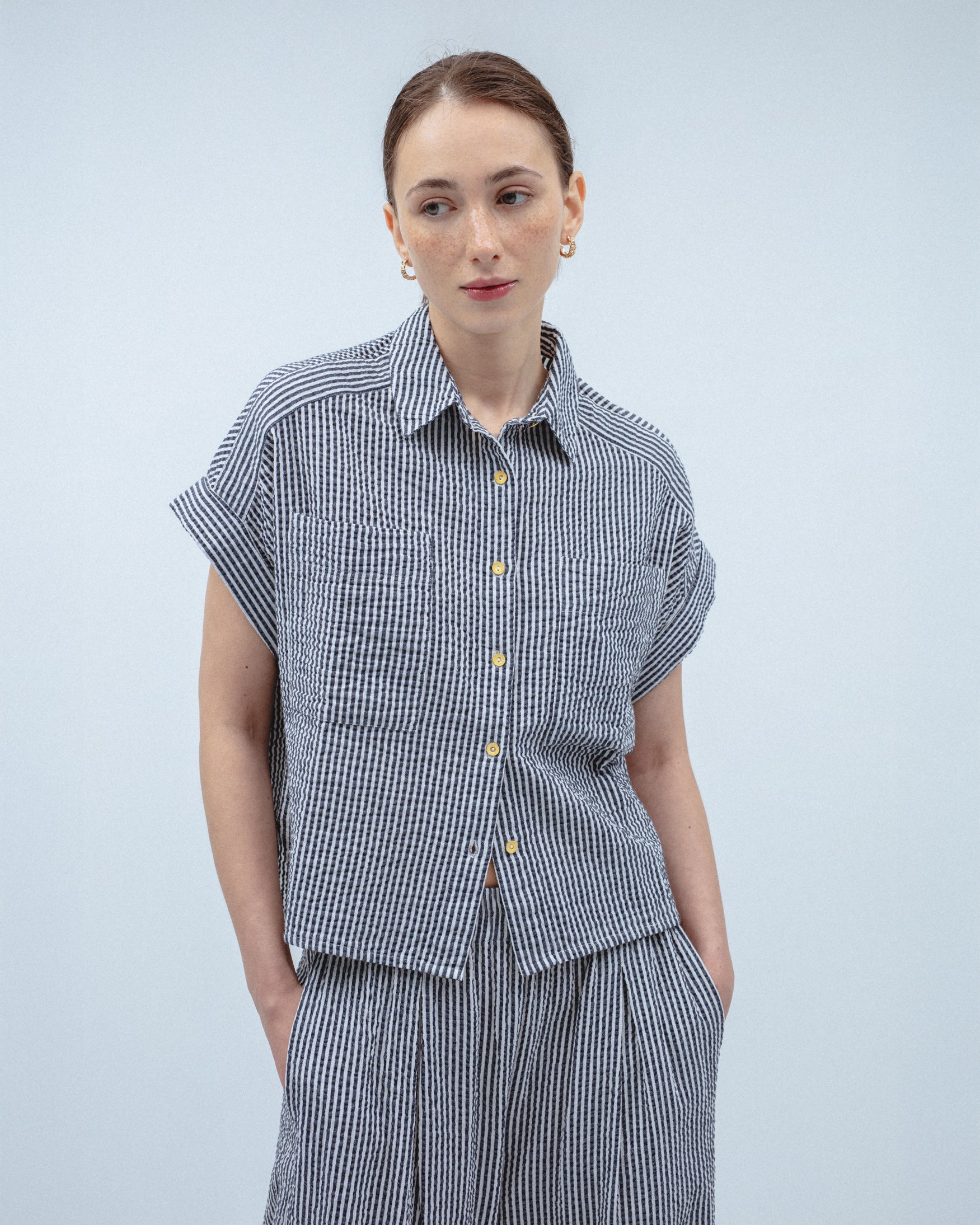 Camisa Algodón Bolsillos Rayas