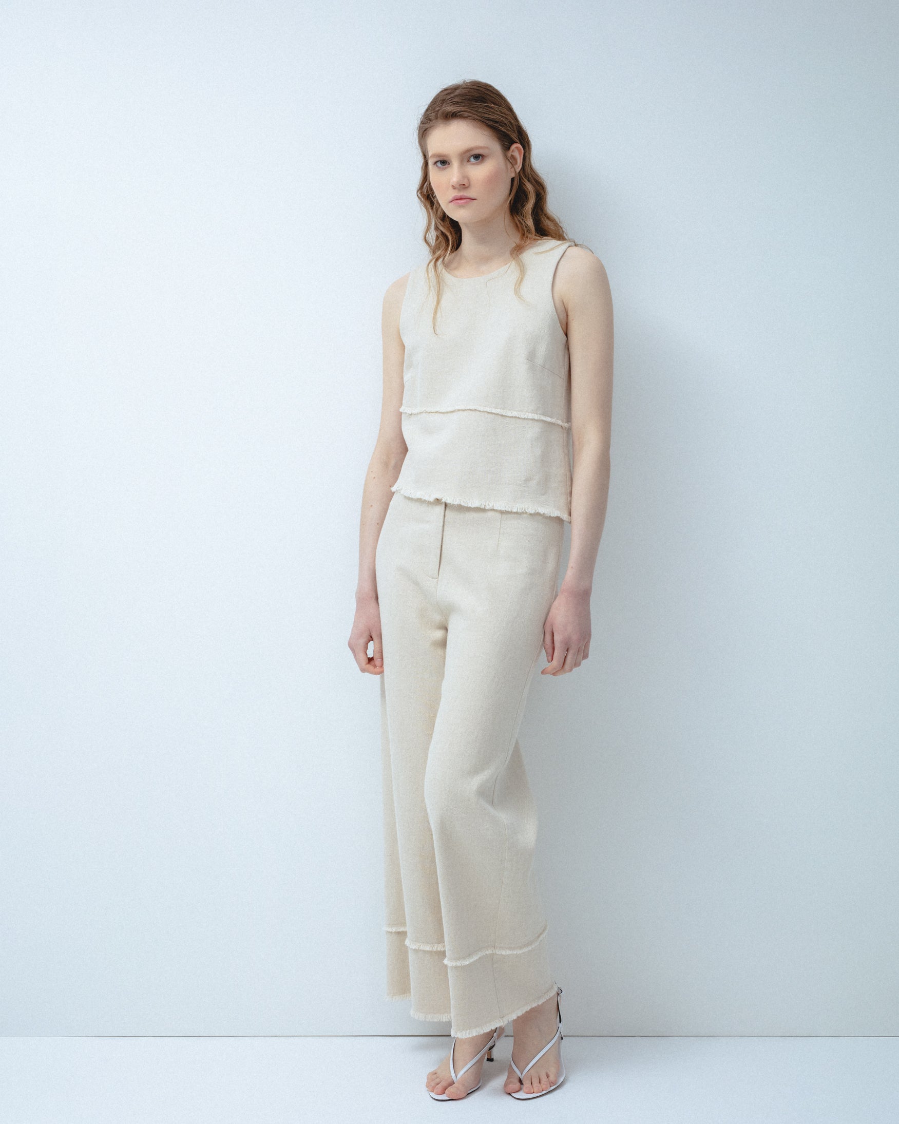 Pantalón Cortes Desflecado Lino Algodón