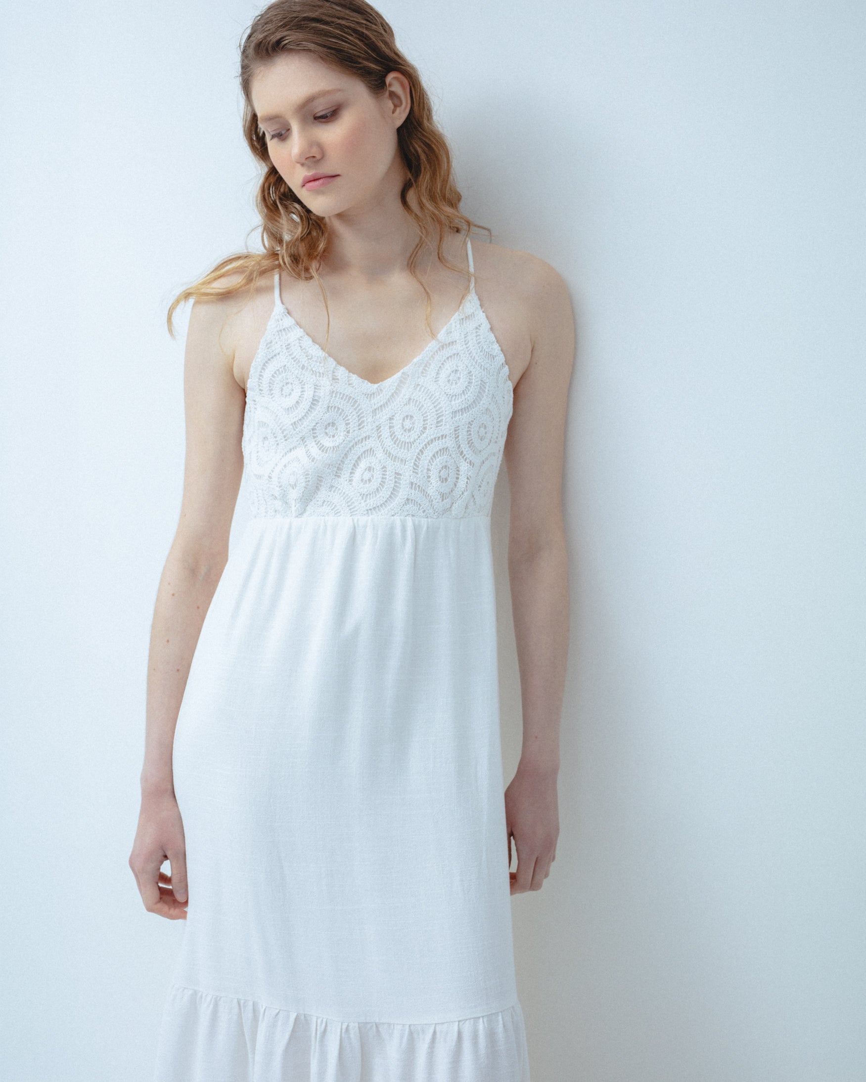 Vestido Largo Tirantes Lino Crochet