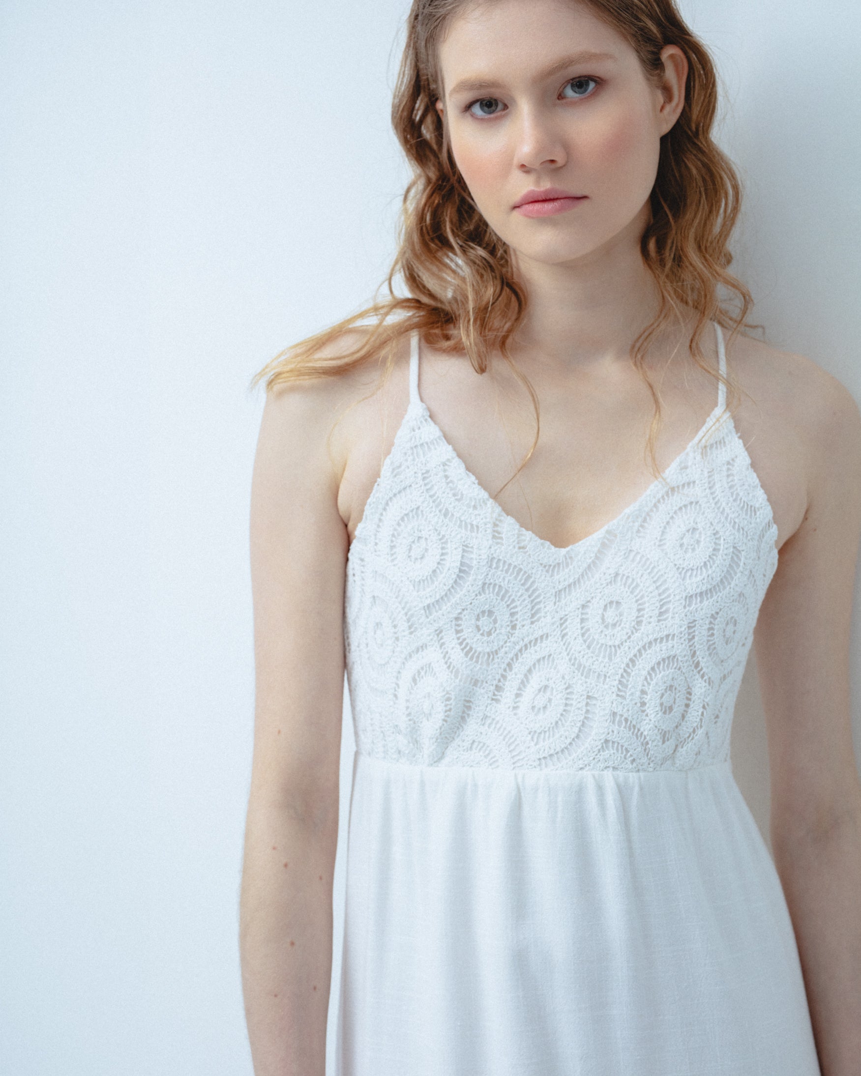 Vestido Largo Tirantes Lino Crochet
