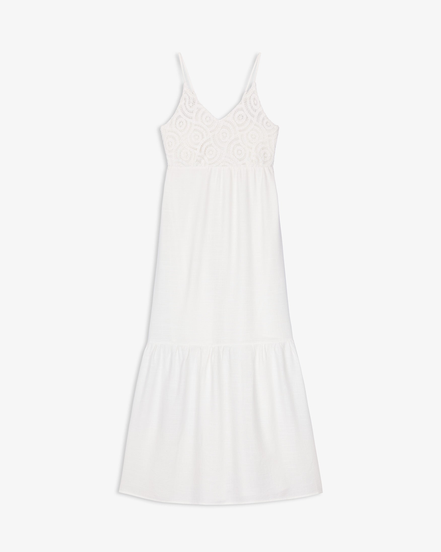 Vestido Largo Tirantes Lino Crochet
