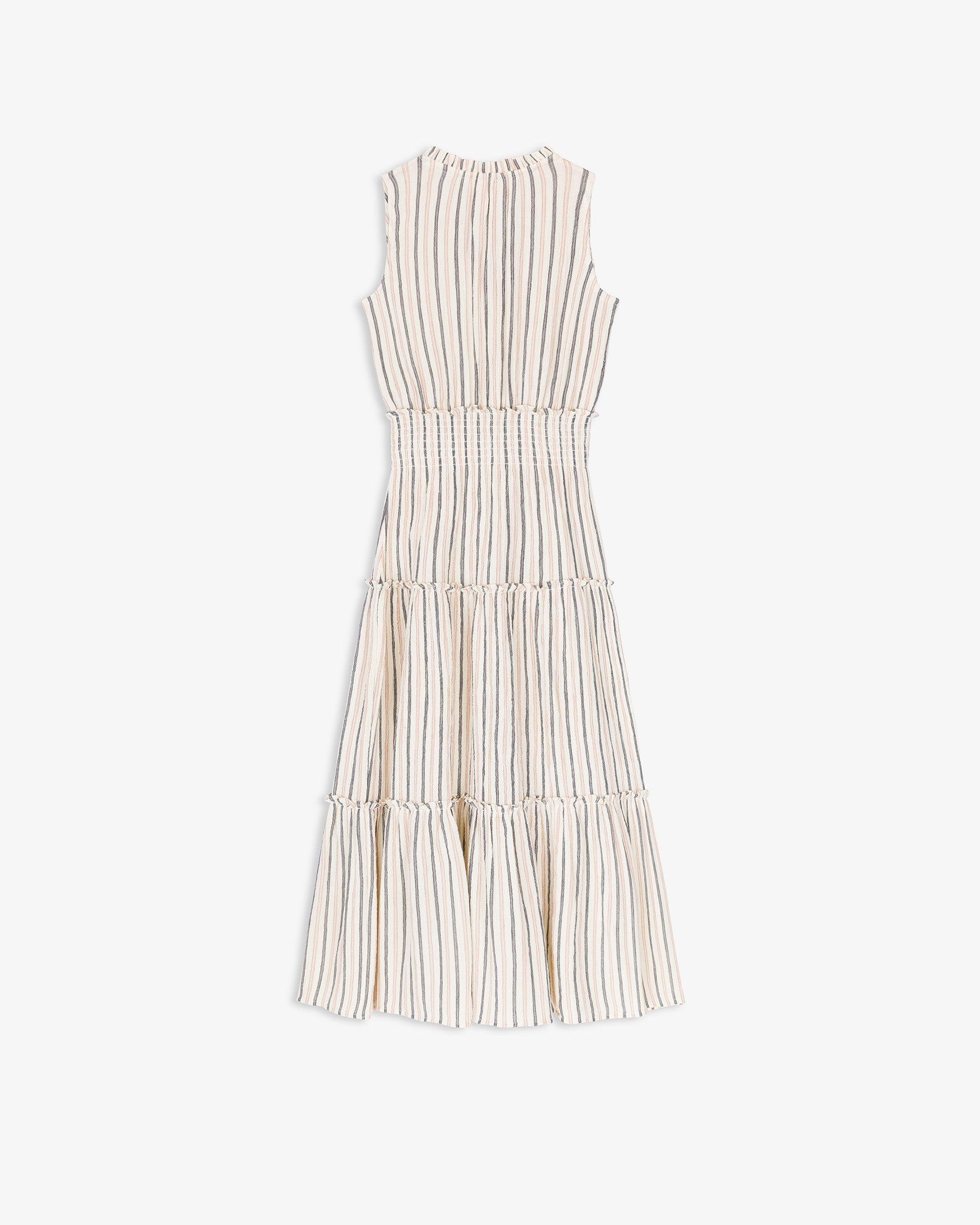 Vestido Midi Algodón Rayas Nido Abeja